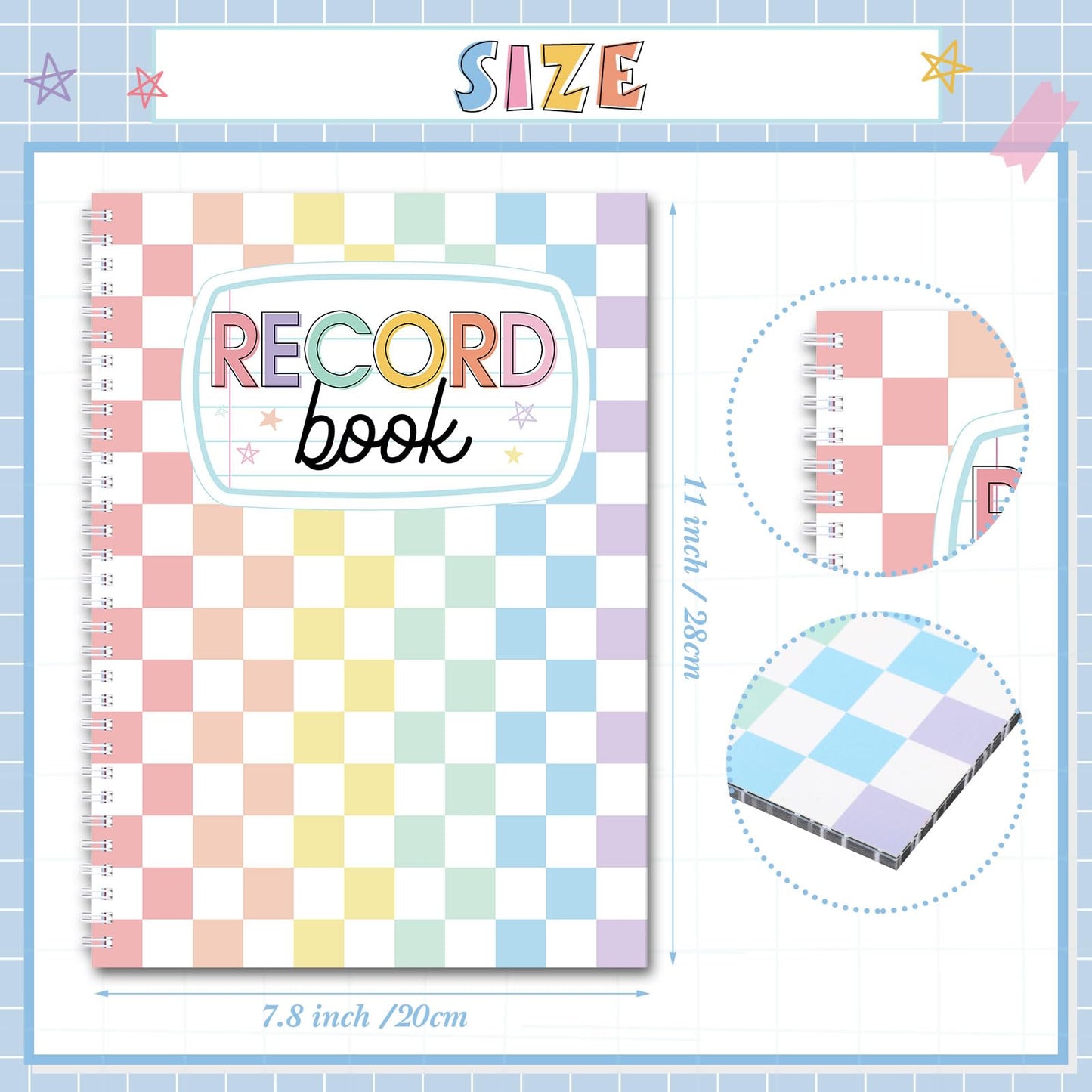 Fuyoooo Teacher Record Book 2026-2027 Teacher Grade Books Spiral Bound Record Planner 2026 Class Grade Book Office Favors for Classroom Attendance Planner Decoration Double Sided(Pastel, Checkered)