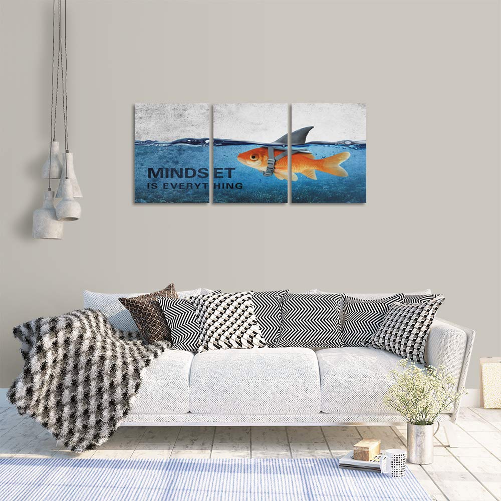 Motivational Canvas Wall Art Positive Entrepreneur Quotes Poster Print Inspirational Goldfish Artwork Painting Picture Office Home Bedroom Decor Wall Art Framed Ready to Hang - 36" W x 16" H