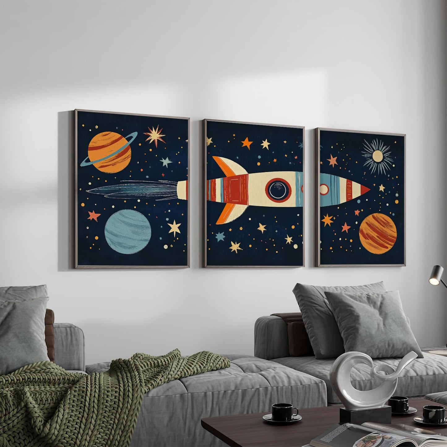Nursery Wall Art Space Wall Art Set Of 3 Solar System Stars Poster Adventure Space Adventure Travel Posters Prints Rocketship Picture for Boys Girls Kids Children's Bedroom Playroom 12x16Inch UnFramed