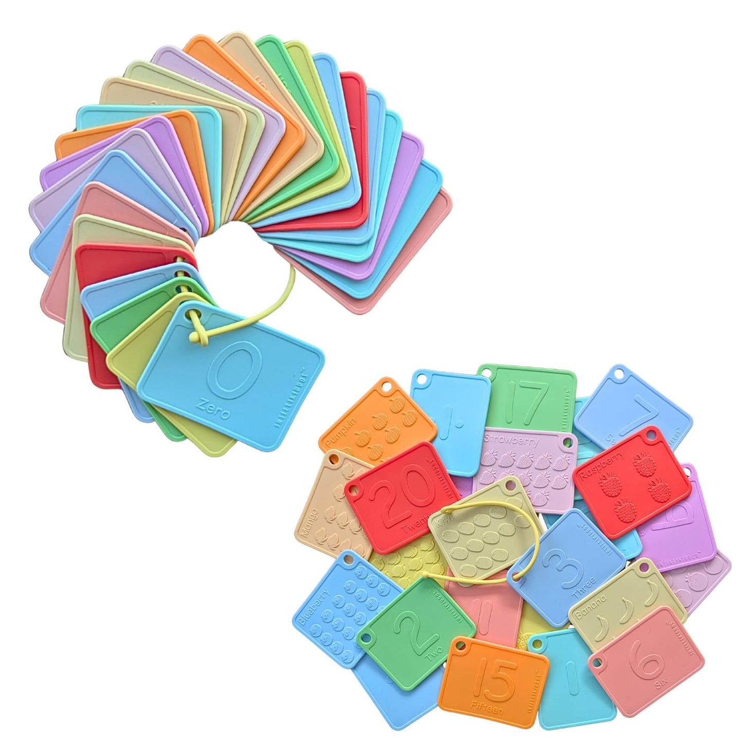 INTELLIKIDDOS Sili123s Number Flash Cards, Non-Toxic Silicone Number Flash Cards for Toddlers 1-3, Montessori Sensory Fruits Counters Math Manipulatives Flashcards, Dishwasher Safe Baby Cards
