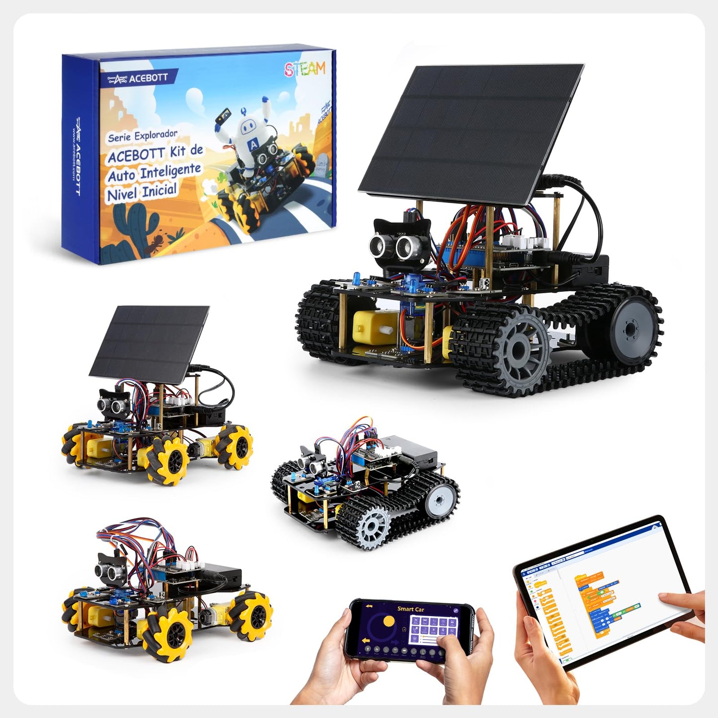 Robot Kit, Robotics for Kids Ages 8-12 12-16, 4-in-1 ESP32 Smart Tank Solar Robot Car for Arduino/Scratch/Python, STEM Science Kit 4WD Remote Control Car Coding Gift Building Toy for Boys Girls Teens