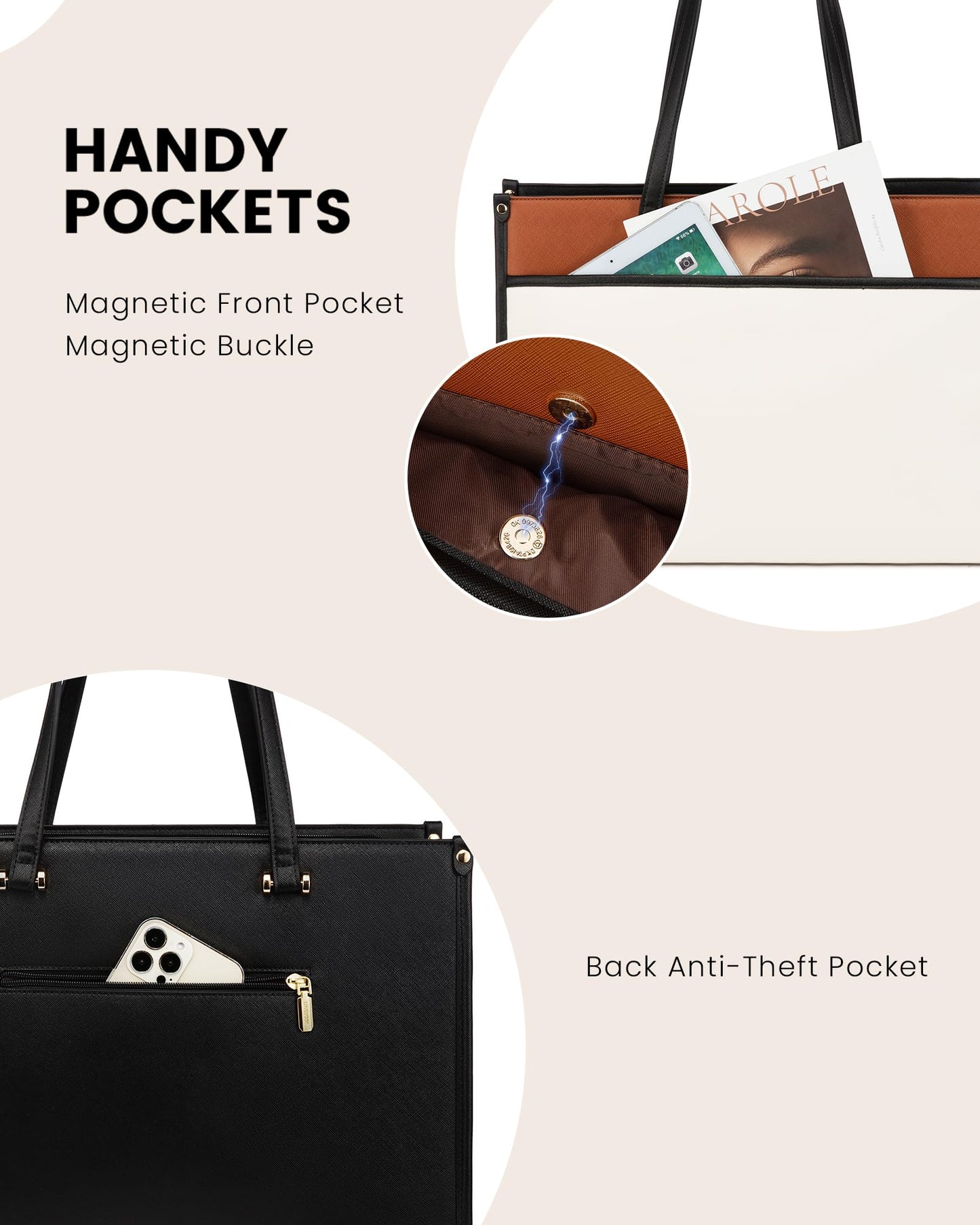 LOVEVOOK Laptop Bag for Women, 15.6'' Laptop Tote Purse 2-in-1 Professional Work Bag Business Briefcase with Clutch Purse, Waterproof Leather Computer Handbag for Teacher Office Travel