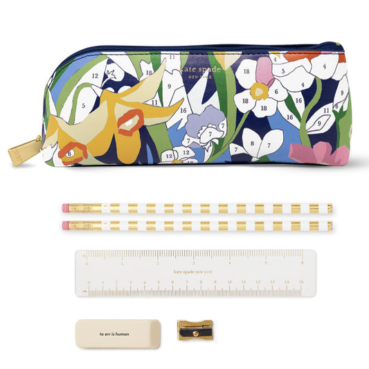 kate spade new york Pen and Pencil Case with Office Supplies, Zip Pouch Includes 2 Pencils, Sharpener, Eraser, and Ruler, Paint by Numbers