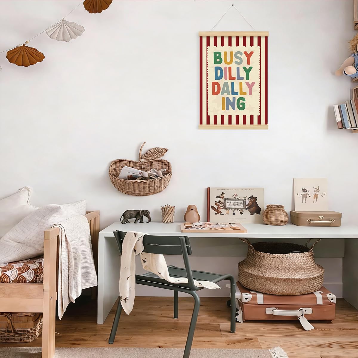 STHTTSW Playroom Wall Decor, Positive Quote Busy Dilly Dallying Art, Boho Classroom Decor, Apartment Nursery Wall Art for Toddler Boys Girls, Kids Room Baby Room Essentials, 12x16 Inches