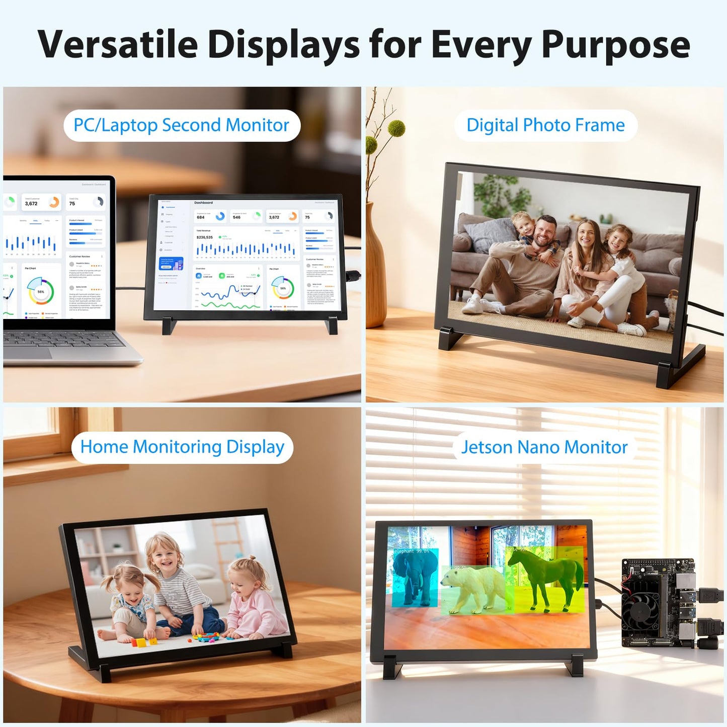 ELECROW 10.1 Inch Touchscreen Monitor, 1280x800 IPS LCD HD Display with Stand, Portable Capacitive Touch Screen for Raspberry Pi 3/3B+/4B/5, Jetson Nano, Banana Pi, PC, Windows, Beaglebone