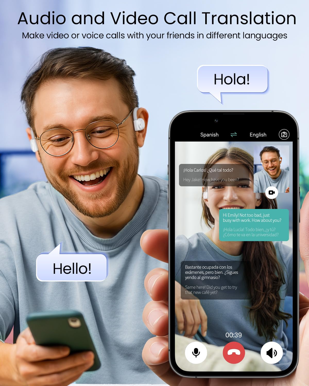 AI Translation Earbuds Real Time 164 Languages 80H Playtime Translator Ear Buds Audifonos Traductores Inglés Español Wireless Earphones Bluetooth AI Headphone for Travel Meeting Learning K08 White