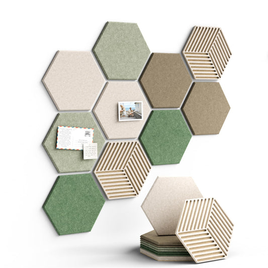 Fluxynara Hexagon Cork Board Alternative for Walls Decor-10-Pack Felt Bulletin Board Tiles,with 30 Pushpins,50 Adhesive Tabs for Office,Classrooms & Home Pin Board Felt Board-Moss Haven
