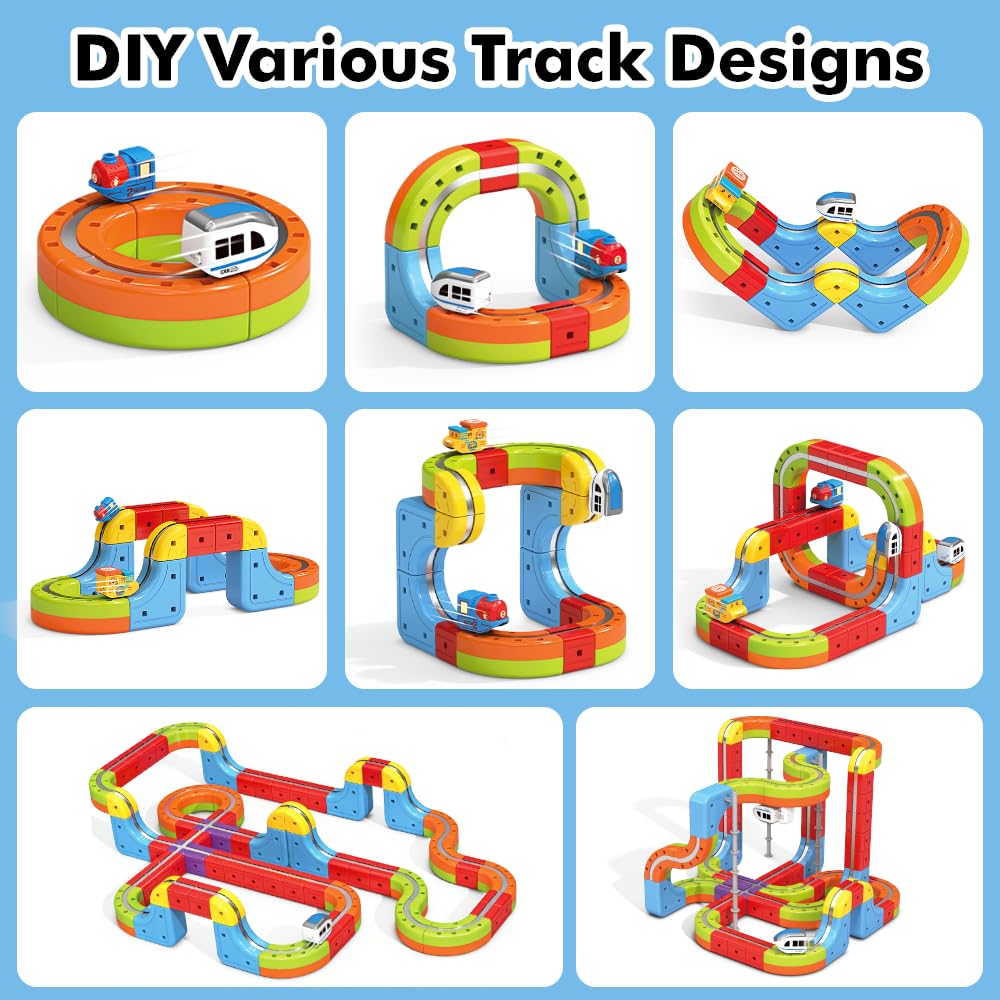 Electric Train Set, 3D Infinity Racer Train Tracks, DIY Toy Car Track, Modular Building Blocks Freely Assembled, STEM Learning Toy Fun Gifts for Kids Toddlers Boys & Girls