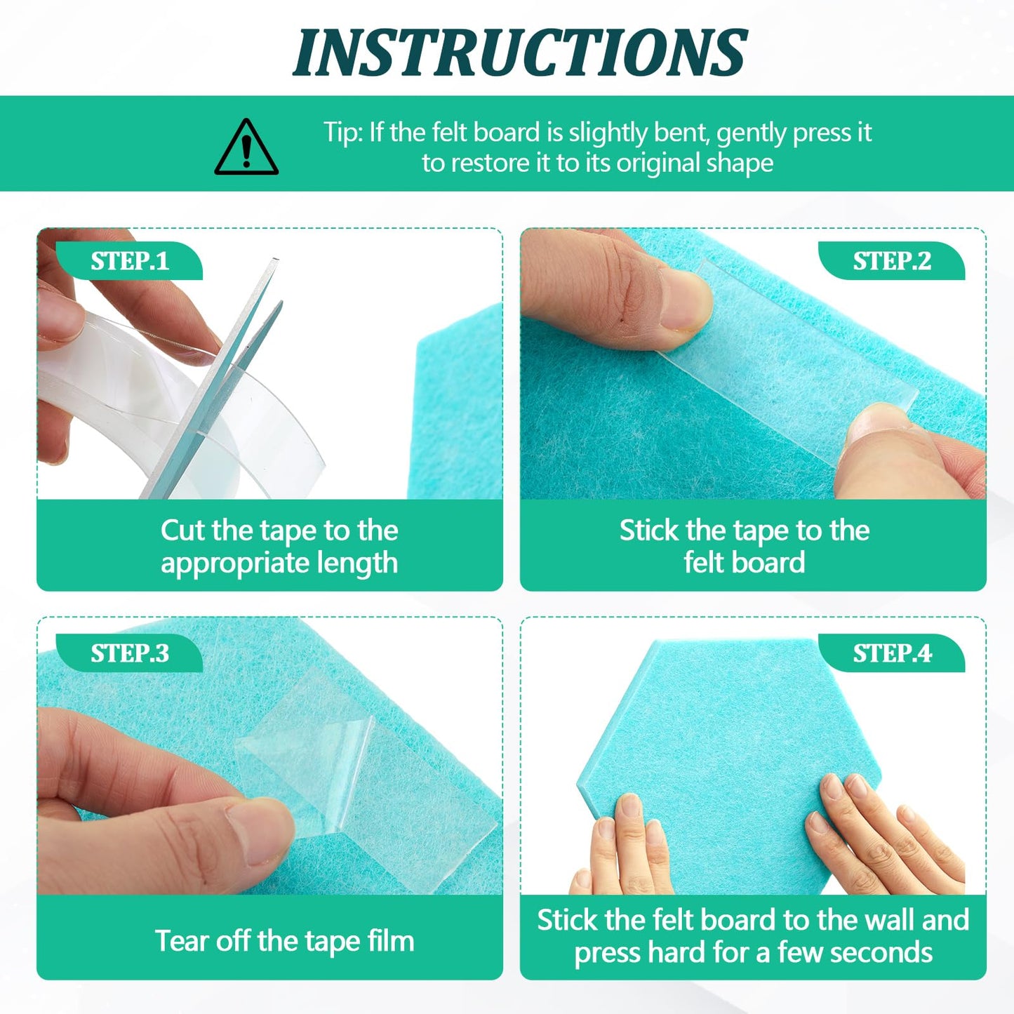 Mindsoft 16 Pcs Hexagon Cork Board for Walls with 50 Wooden Push Pins 6.7 x 5.9 in Felt DIY Tiles Notice with Nano Tape Hanging Bulletin Board for Home Photo Office Memo Note(Turquoise)