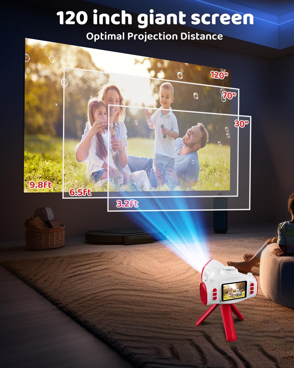 Kids Camera with Projector Spaceship 48MP HD Digital Camera for Kids 1080P Video Recorder Toy with 32GB SD Card & Tripod Outer Space Birthday for Boys Girls Age 3-12 (Red)