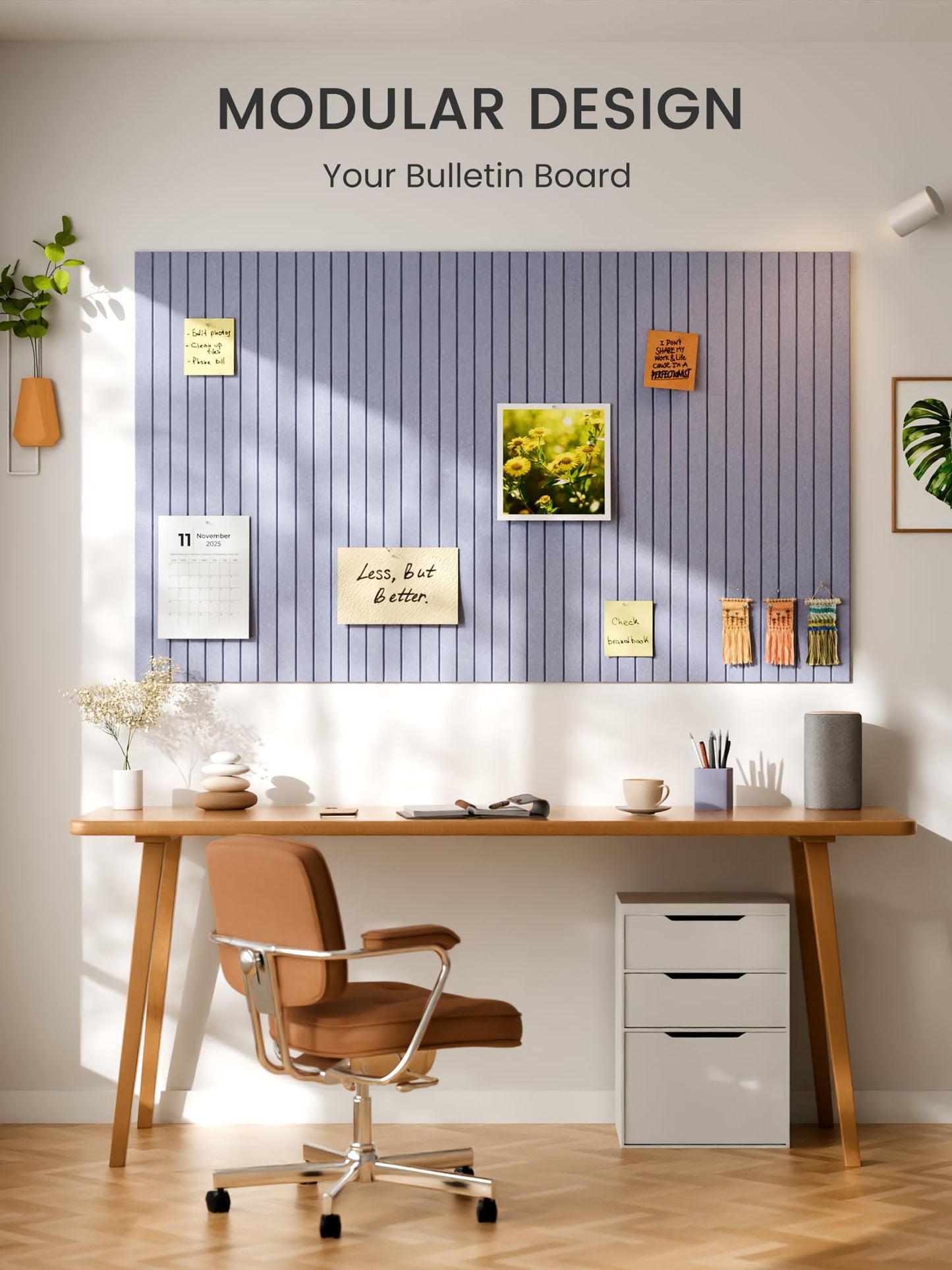 Bumusty Large Cork Board Alternative-48 x 36" Felt Bulletin Board Tiles, with 30 Pushpins, 70 Adhesive Tabs, Fine-Stripe 12-Pack, Cork Boards for Office Push Pin Board-Soft Periwinkle