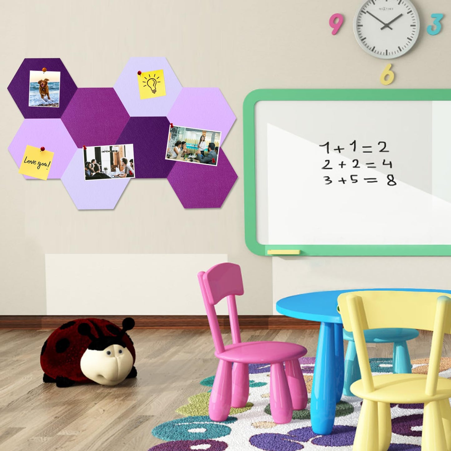 HULAVO Large Hexagon Felt Cork Board Tiles, Self Adhesive DIY Felt Bulletin Board Pin Board with 35 Pushpins for Office School Home Wall Decor Stickers Memos Photos Display(Gradual Purple)
