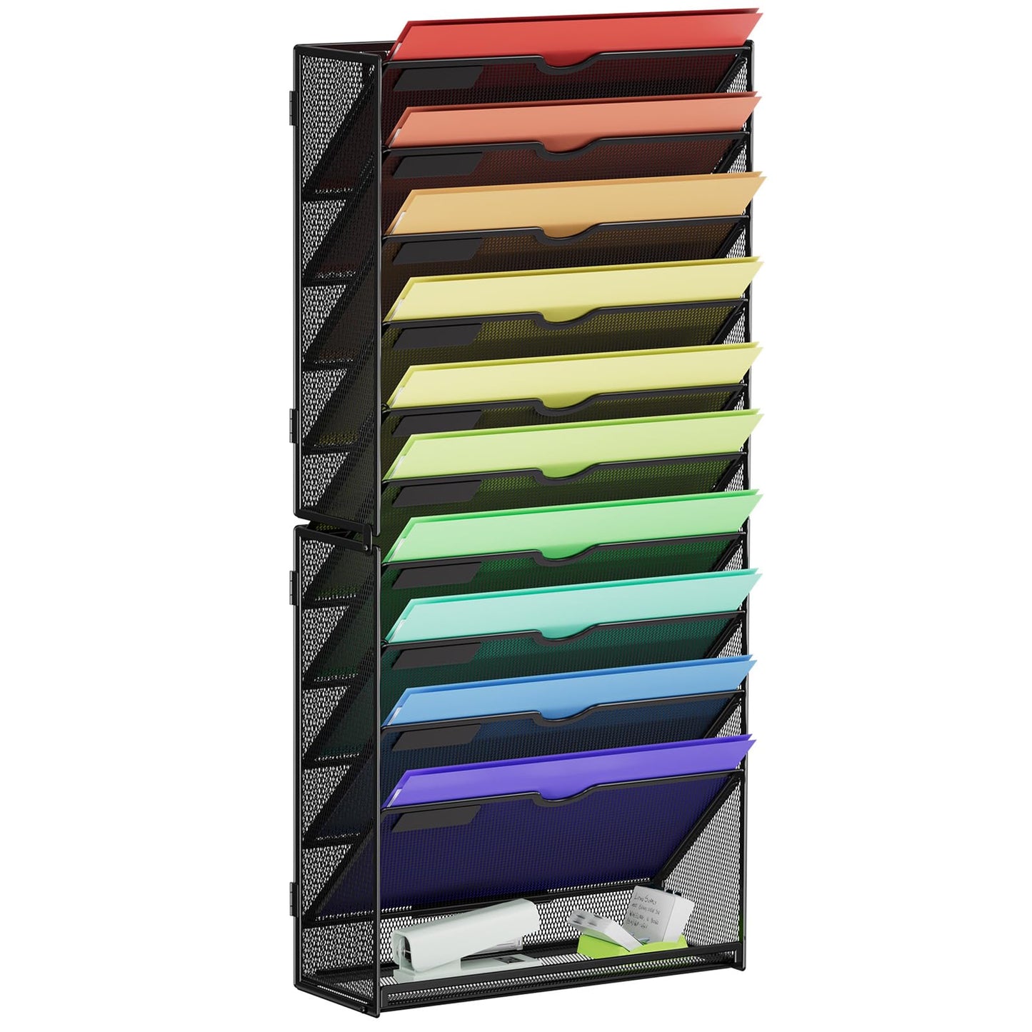 Marbrasse Wall File Holder 11-Tier Hanging Wall File Organizer, for Papers, Files Clipboard & Magazine Organizer, Wall Mount File Holder Great for Office Home (Black)