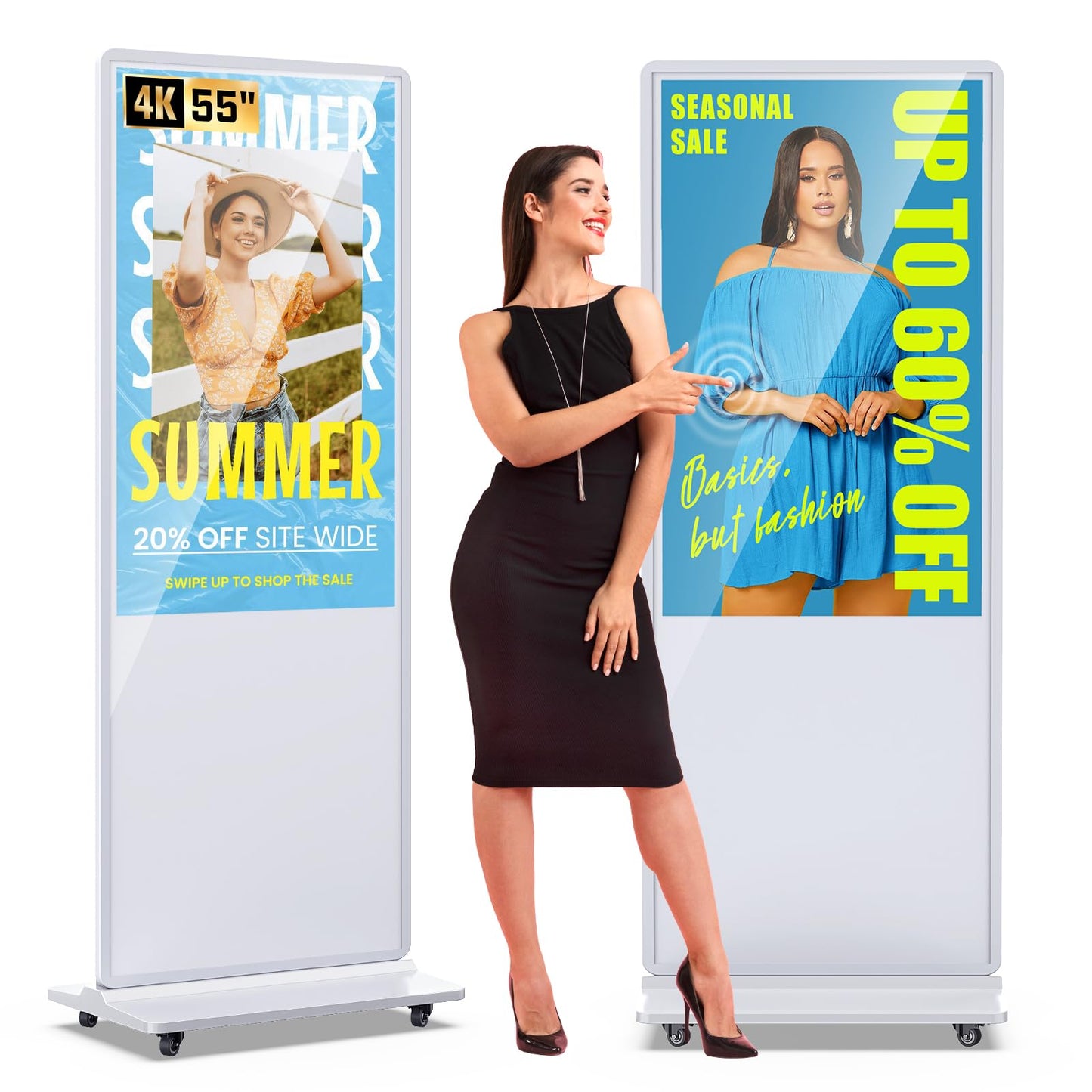 QIXZOCV MWE 55 Inch 4K Touchscreen Kiosk, Indoor Floor Standing Digital Signage Displays, Advertising Display LCD Totem, Interactive Display Poster Android System with Auto Media Player-White