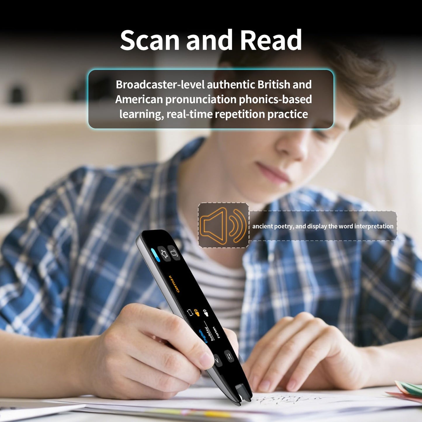 Translator Pen&Scan Reader Pen for Language Learners&Dyslexia&Learning Difficulties& Adults,OCR Translation Pen&Pen Scanner,Text to Speech Device for 142 Language(Grey)