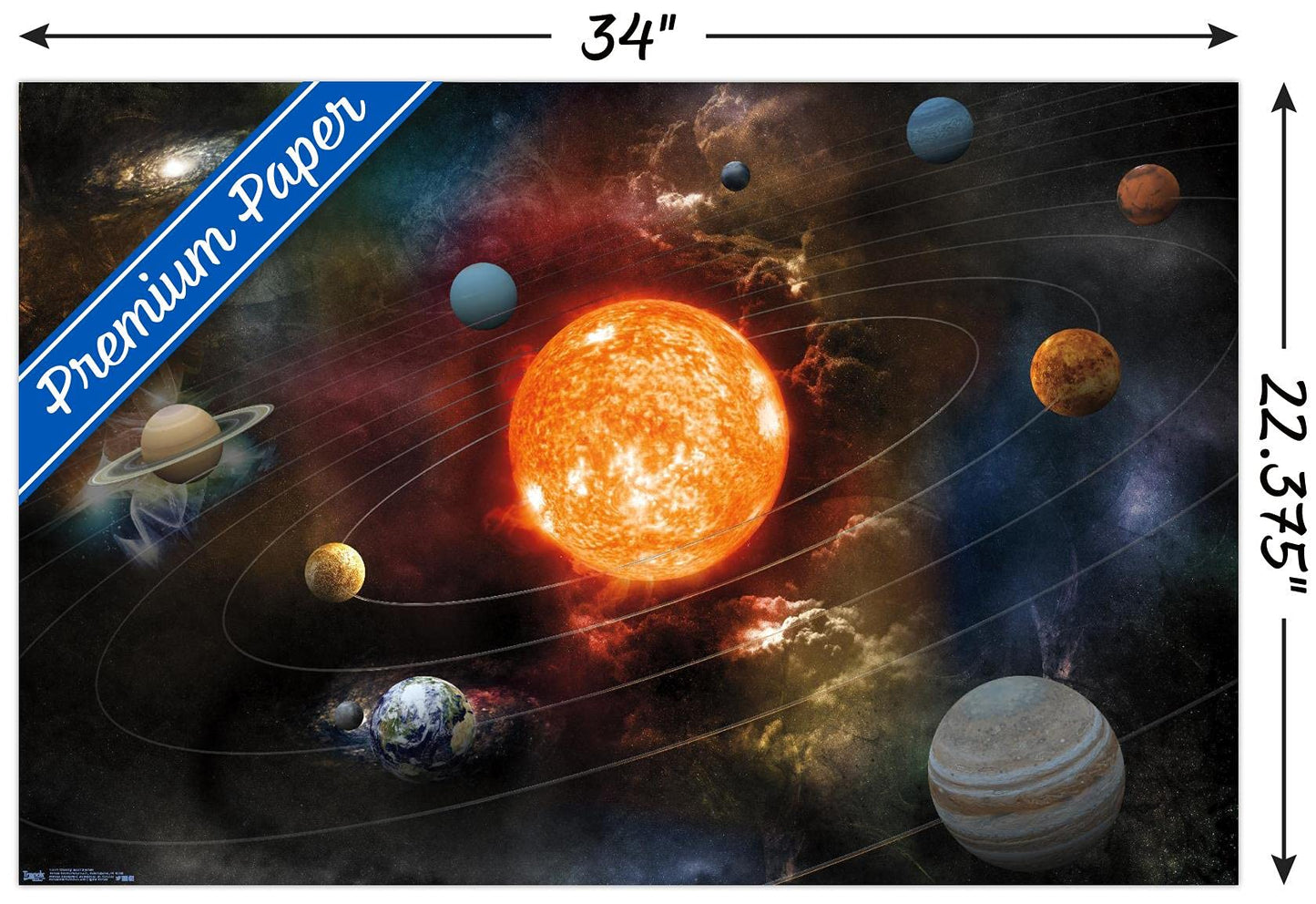 Orbiting Solar System Wall Poster, 34L" x 22.4W", Premium Unframed Version