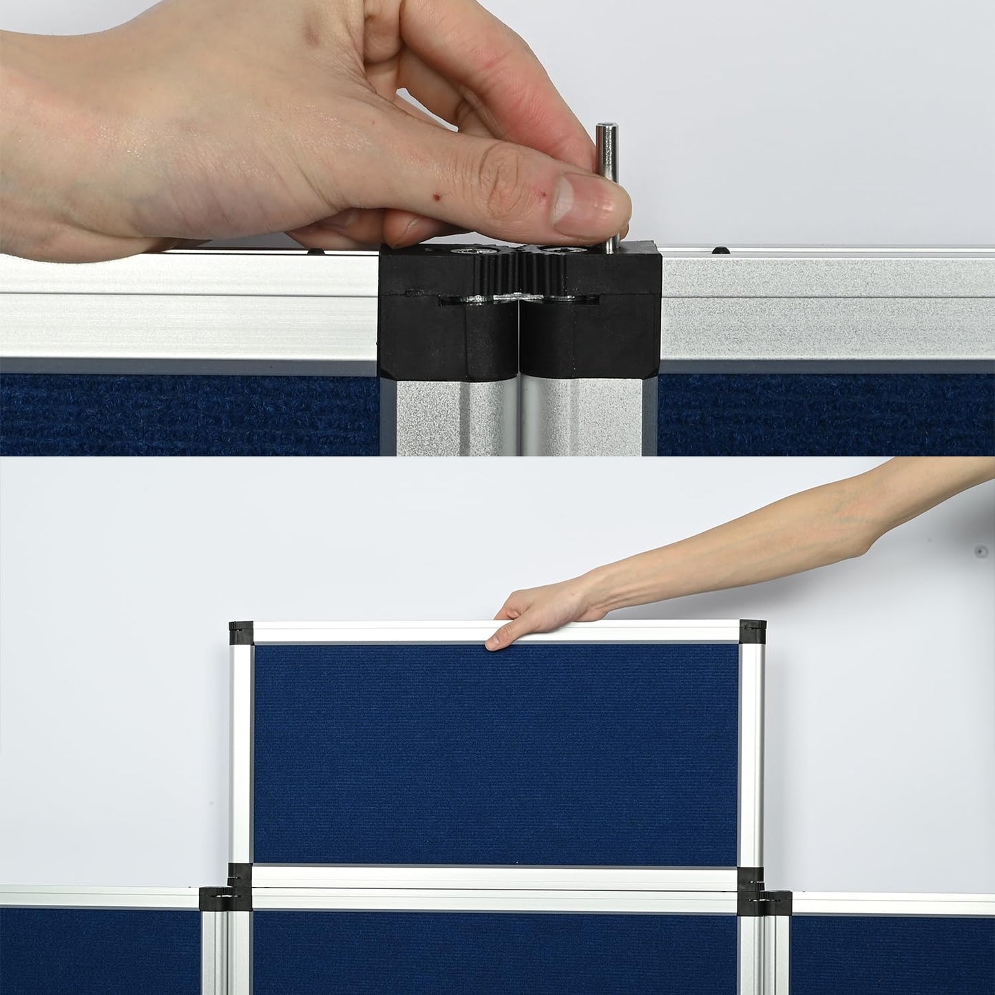 ISXACFF 3+1 Panel Trade Show Presentation Board 70.8“ x 35.4” Blue Trifold Poster Board Folding Exhibition Display Boards Double Sided Tabletop Display with Storage Bag Hook & Loop-Receptive Fabric