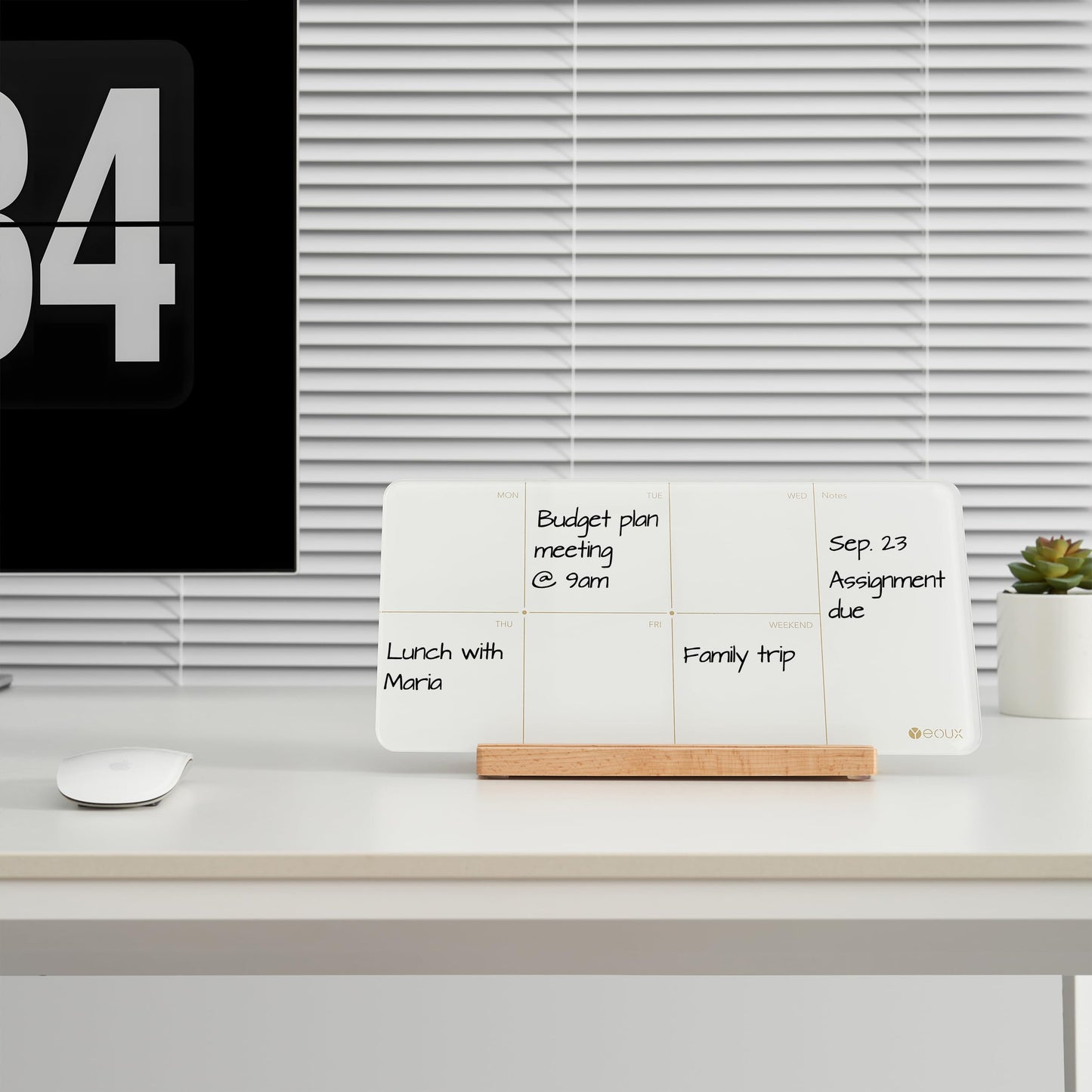 Desktop Glass Weekly Planner Whiteboard with Detachable Wood Stand,Small Portable Dry Erase Calendar to Do List White Board 12x6 for Office, Home, Schools, Marker&Eraser Included, Yeoux