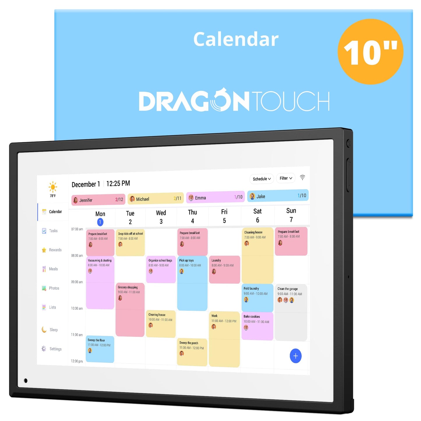 Digital Calendar Touch Screen 10 Inch, Electronic Calendar Chore Chart with 1080P Interactive Touchscreen for Family Monthly/Weekly/Daily Planner, Smart Calendar with Desk Mount - Black