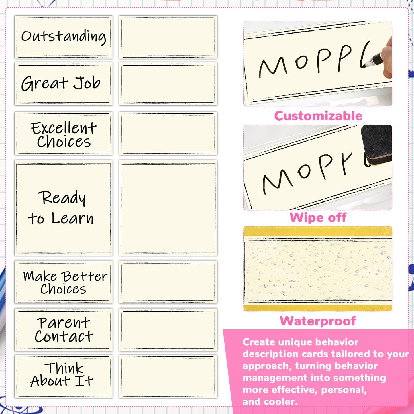 Student Behavior Chart for Classroom Management Pencil Shape Kids Track Reward Incentive Chart Hanging Creative Bulletin Board with 40 Clips for Home Preschool Daycare Back to School Teacher Supplies