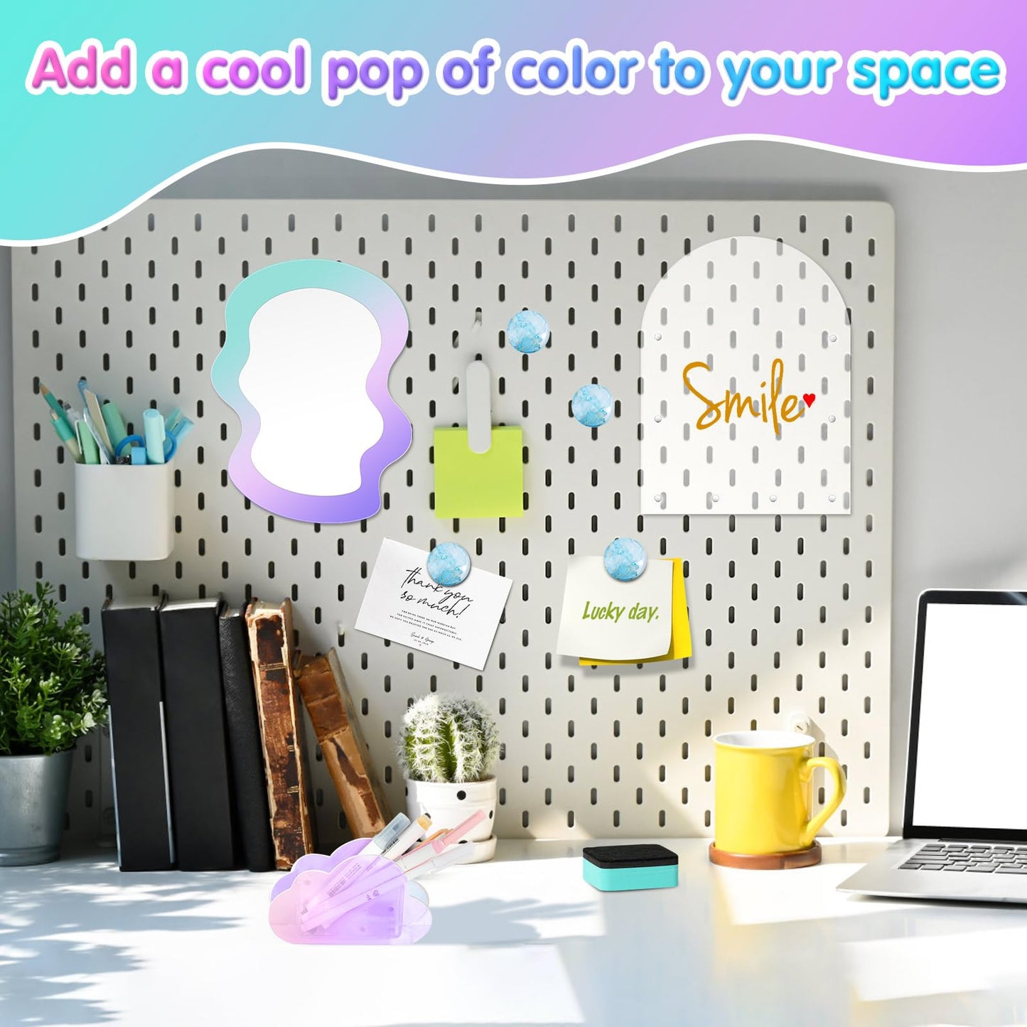 MoKo Locker Accessories Set, 5 in 1 Back to School Supplies College Essentials Includes Magnetic Acrylic Board, Locker Mirror, Markers Holder,Marker Pens and Locker Magnets