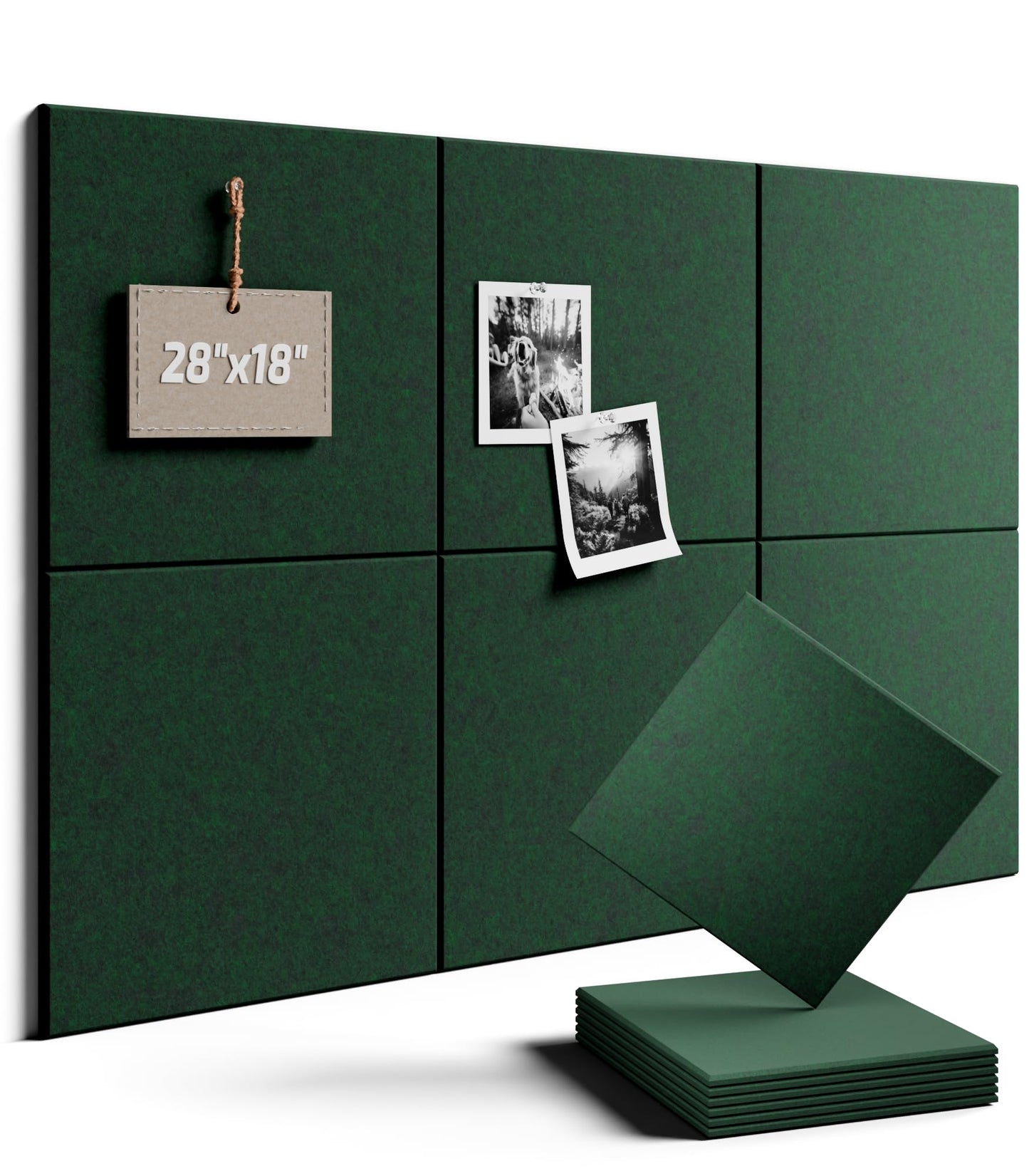 Felt Bulletin Board Tiles -28"x18" Cork Board Alternative for Office Decor, Push Pin Board Wall Organizer 6-Pack -Pine Green