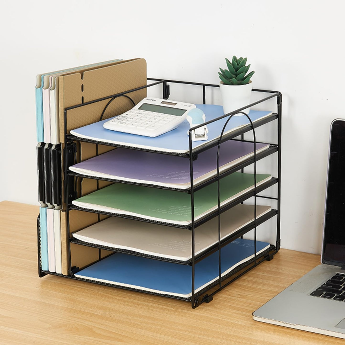 LEKETREE Desk Organizers and Accessories, 5-Tier Paper Letter Tray Organizer with File Holder, Desktop Organizer for Office Supplies (Black)