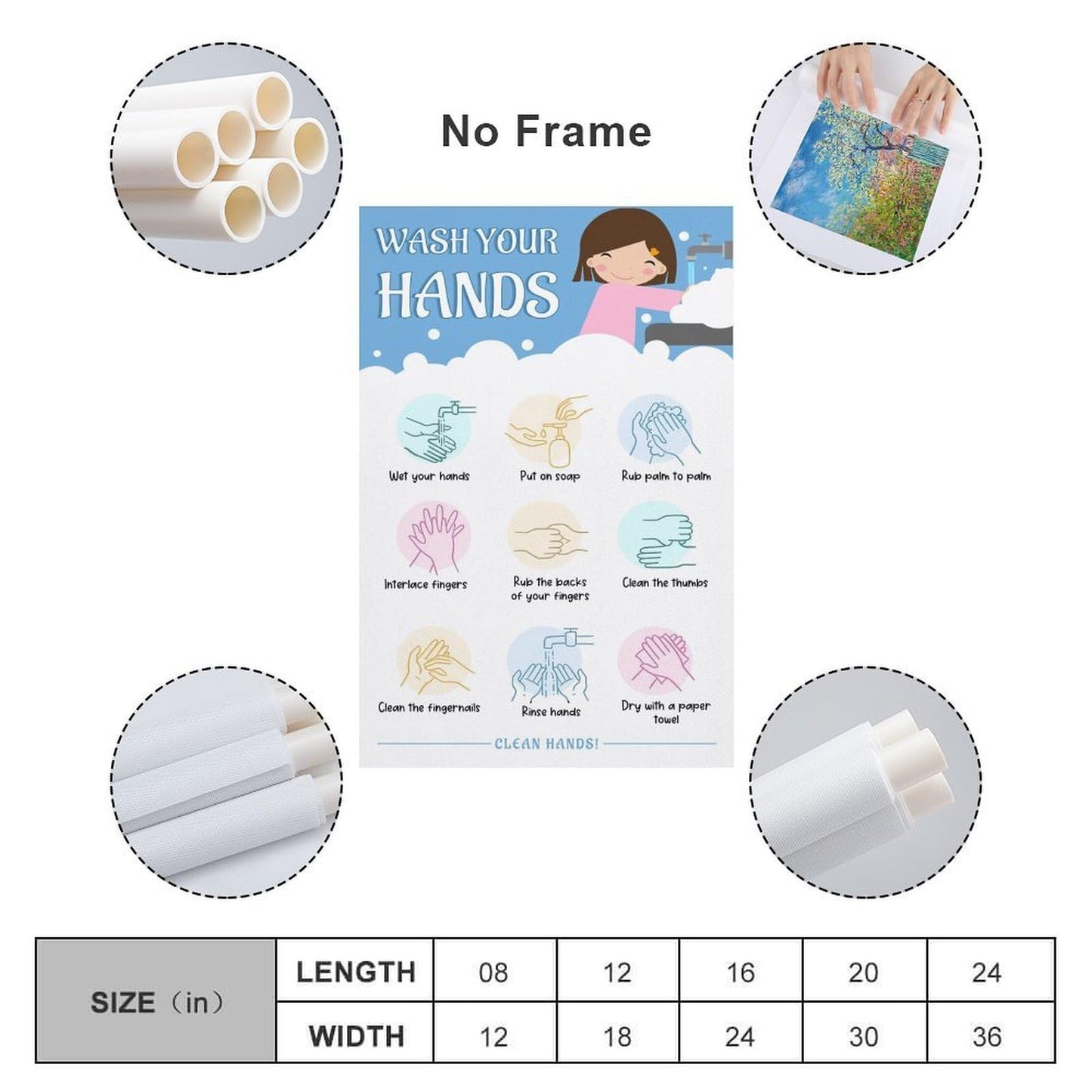 LINWDSB Handwashing Poster – Wash Your Hands Sign for Kids Preschool, Daycare, School Nurse & Classroom Bathroom Posters style 12x18inch(30x45cm)