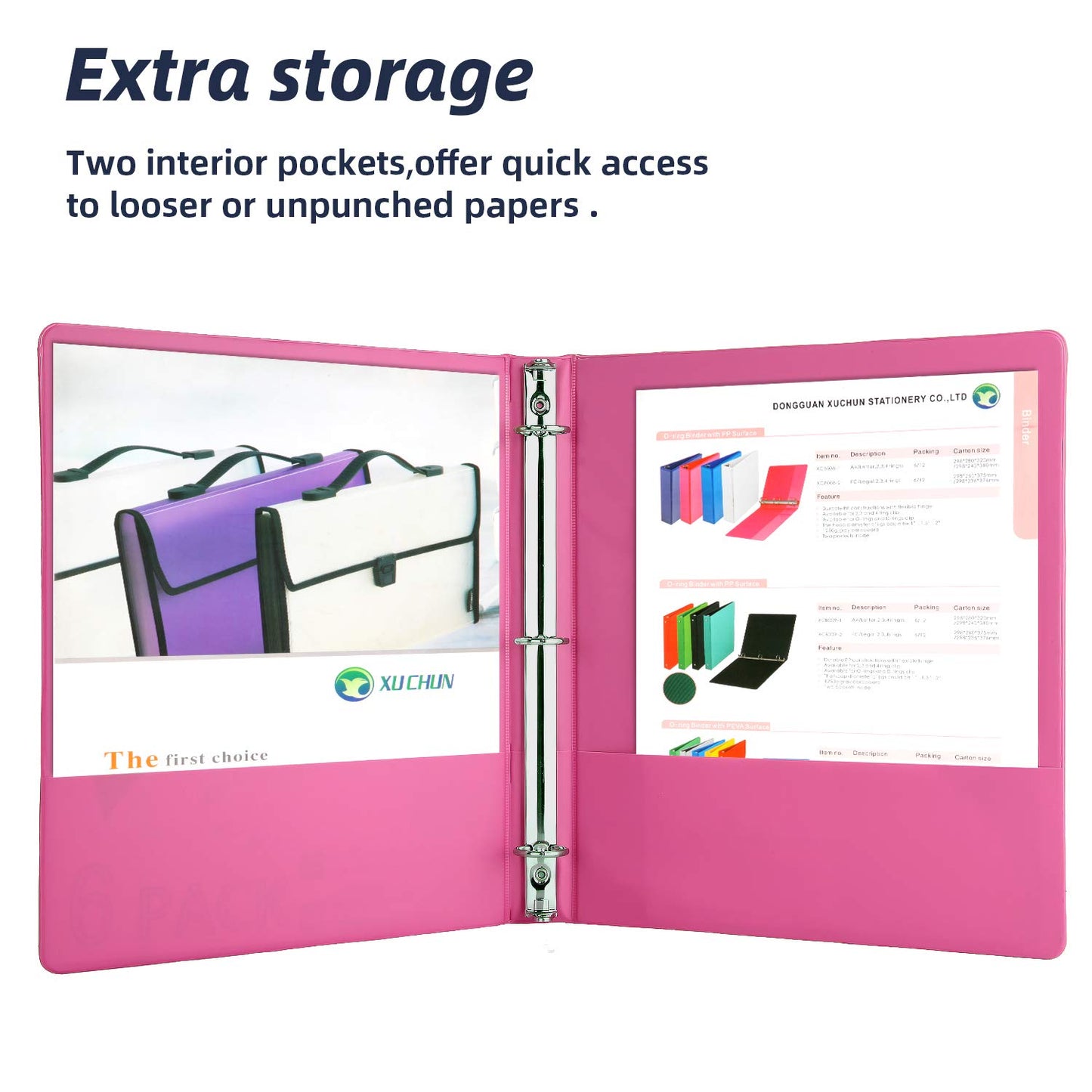 XUCHUN 3 Ring Binders 1 Inch,Clear View Binder with 2 Pockets, Holds 225 Sheets 8.5x11 Inches Paper, Customizable Cover & Spine, Large Capacity Binders for Office, School, Home, Business 6 Pack