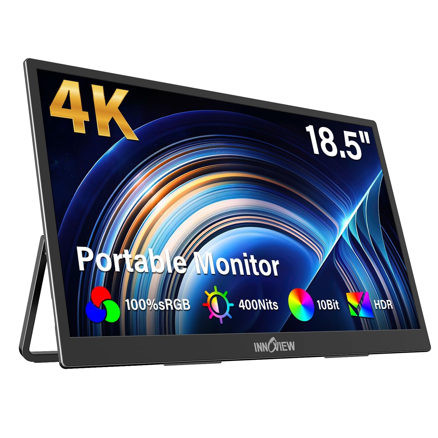 InnoView 4K Portable Monitor 18.5" 3840x2160 UHD USB-C HDMI for Laptop, 400 nits IPS Computer Gaming Display HDR Travel Monitor with W/180°Adjustable Stand for Desktop Mac Phones Tablet PS5/4 Switch