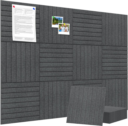 Large Cork Board Alternative 48” X 36” Felt Bulletin Board Tiles, with 30 Pushpins, 60 Adhesive Tabs,12-Pack Slat Wall Paneling, Cork Boards for Office Push Pin Board Felt Board - Dark Gray