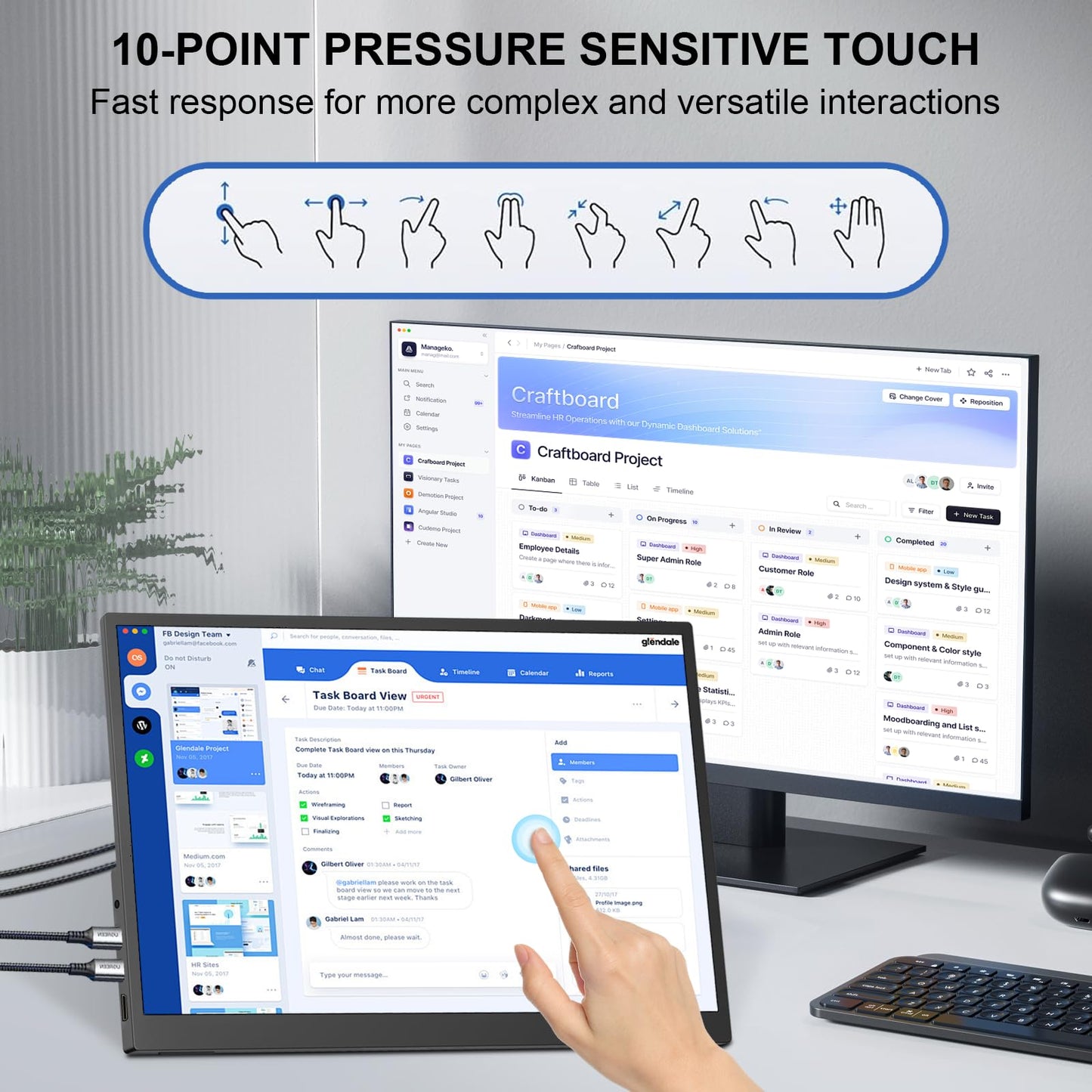 Topmonitor 14" Portable Monitor Touchscreen, 1200P FHD IPS Travel Monitor with Tempered Glass,10-Point Touch, Dual Speakers & Kickstand, USB-C HDMI External Monitor for Laptop MacBook Phone PS5 Switch