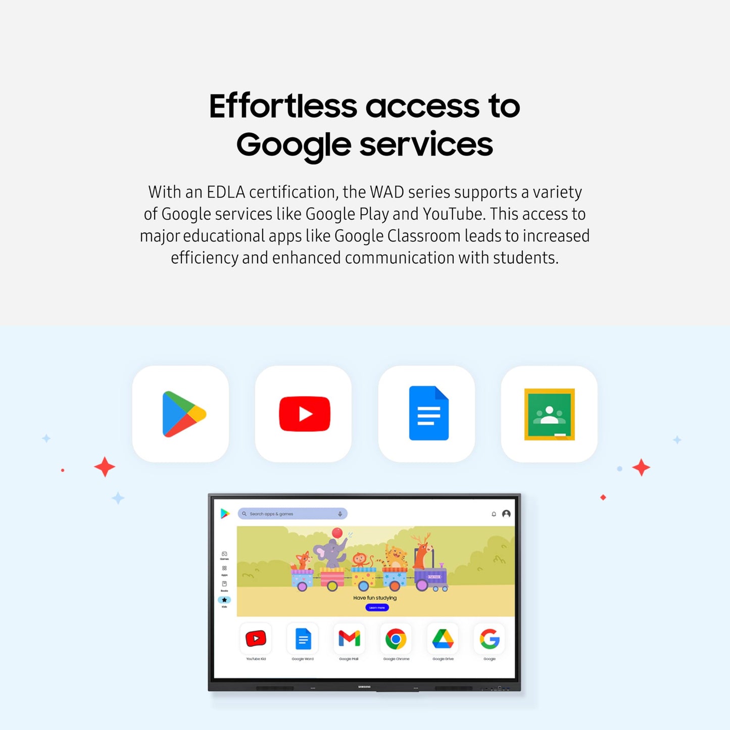 Samsung 75” WAD Interactive Display, EDLA Certification for Google Services Access, Multi-Touch Capabilities, Dual Pen Function, 3-in-1 USB-C Port, OPS Slot, LH75WADWLGCXZA