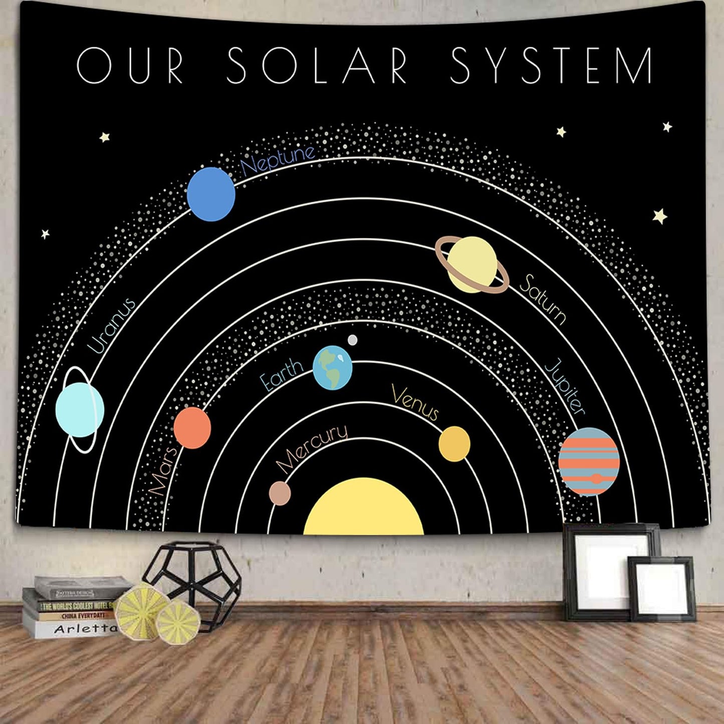 TOMOZ Solar System Tapestry, Galaxy Universe Planets Tapestries for Kids Boys, Educational Science Wall Tapestry for Classroom Bedroom Playroom Dorm Nursery Decor 80 x 60Inch