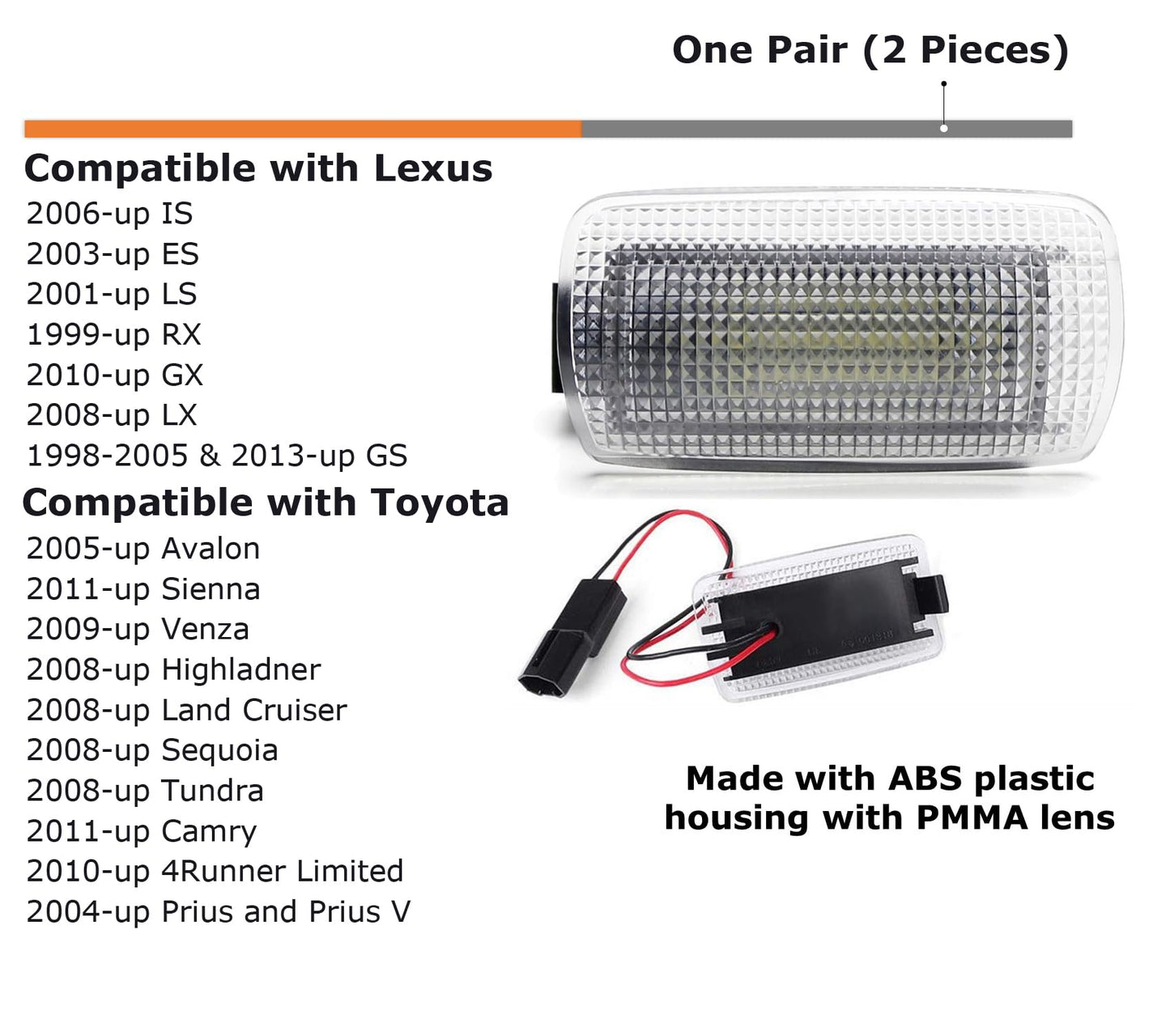 iJDMTOY LED Side Door Courtesy Light Assy for Lexus & Toyota, Ultra Blue LED, Clear Lens, Interior Footwell Accent Light
