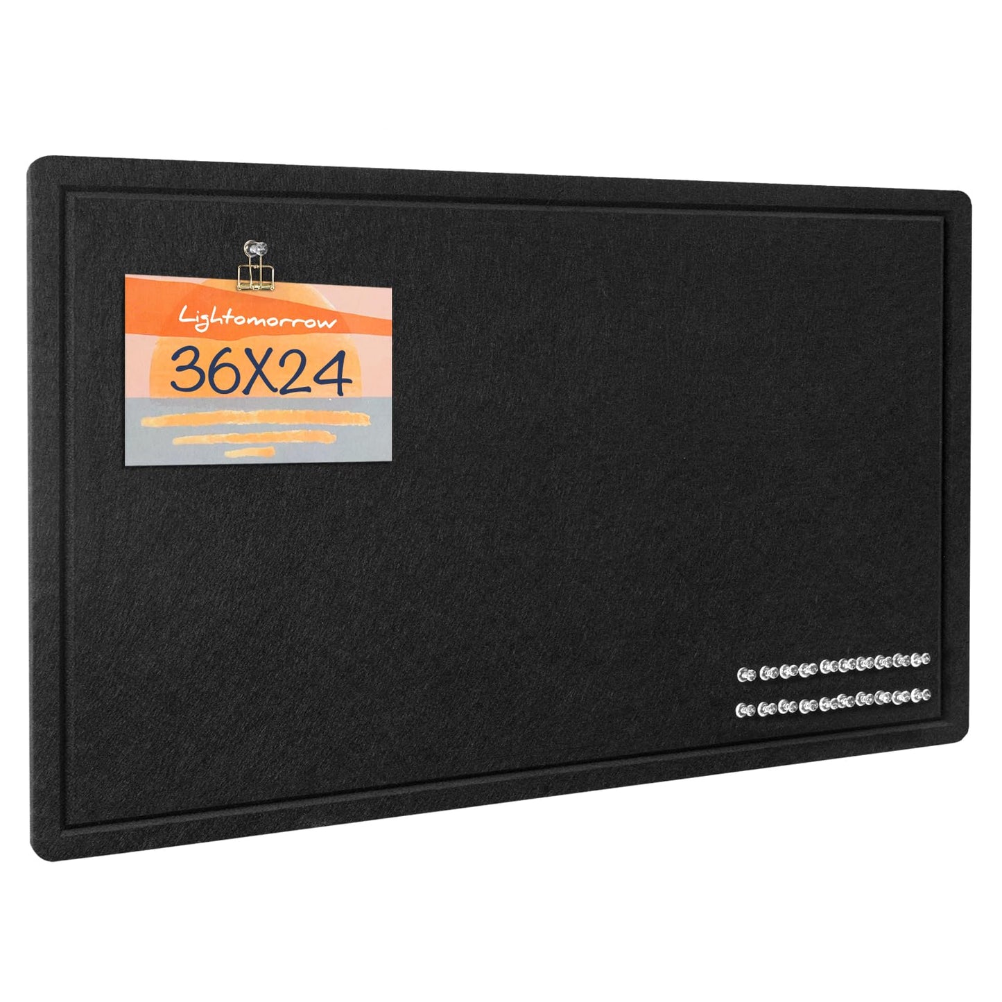 Lightomorrow Bulletin Board, 36 x 24 inches Felt Board - Decorative Pin Board, Cork Board Alternative for Wall, 3' x 2' Foldable Self-Adhesive Vision Board Prayer Board with 20 Pushpins - Black