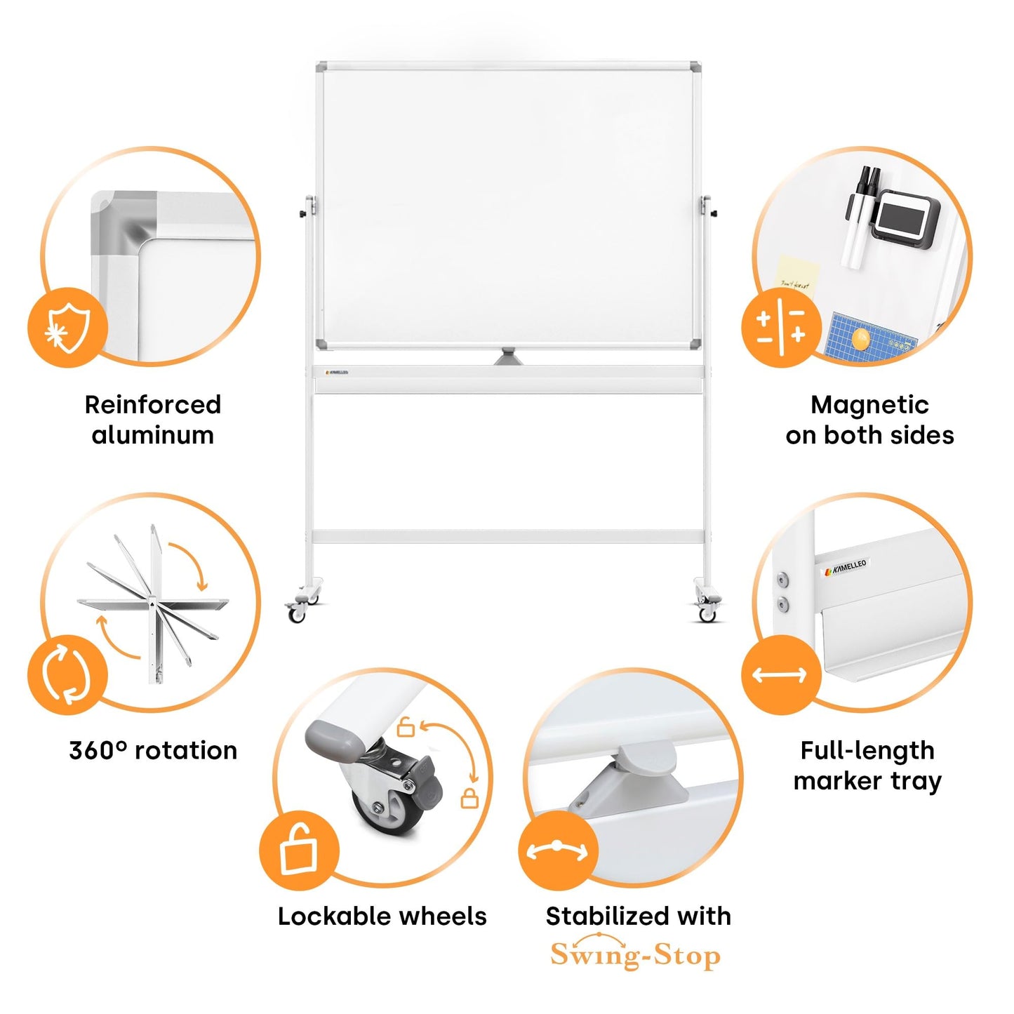 Rolling Dry Erase Board 48 x 36 - Large Portable Magnetic Whiteboard with Stand - Double Sided Easel Style Whiteboard with Wheels - Mobile Standing White Board for Office, Classroom & Home