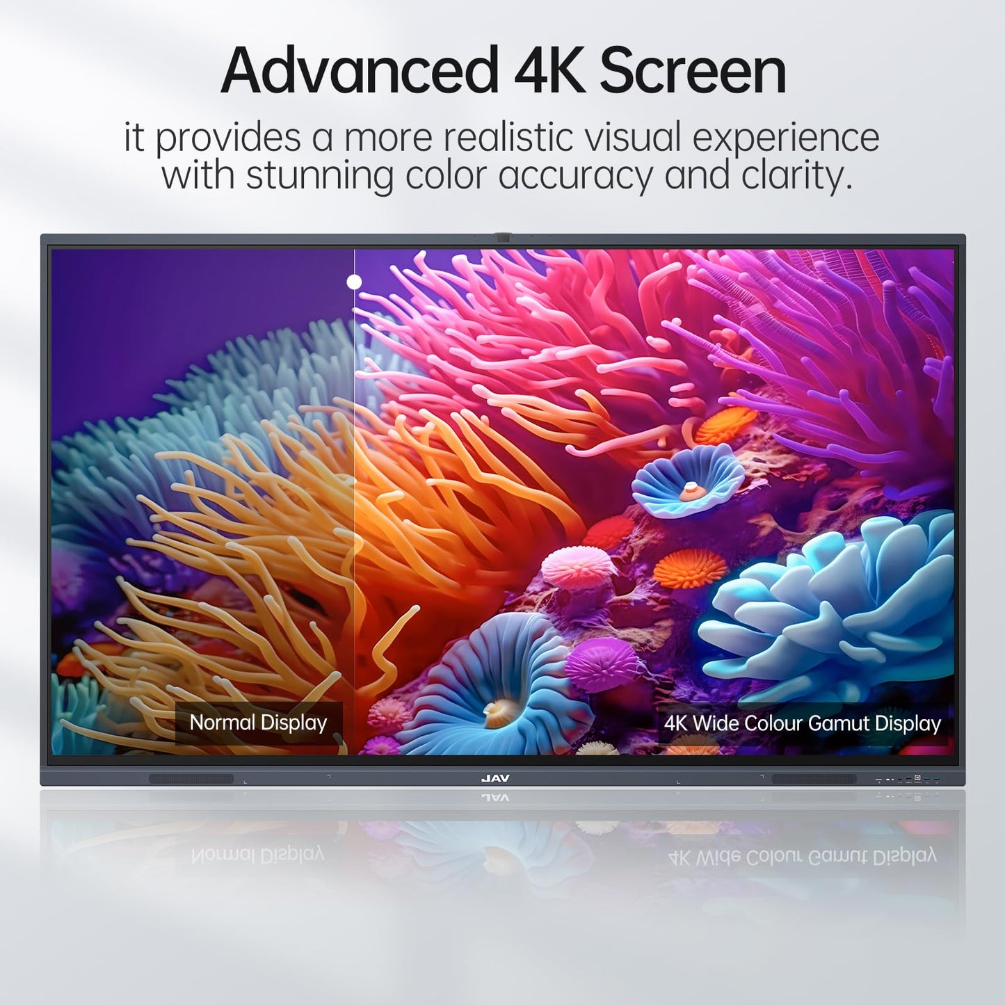 JAV Smart Board Interactive Whiteboard for Classroom Office Home, 4K UHD 8+128GB Touchscreen Smartboard with Built-in EDLA Licensed Android OS & Open App Ecosystem, Wi-Fi & Bluetooth