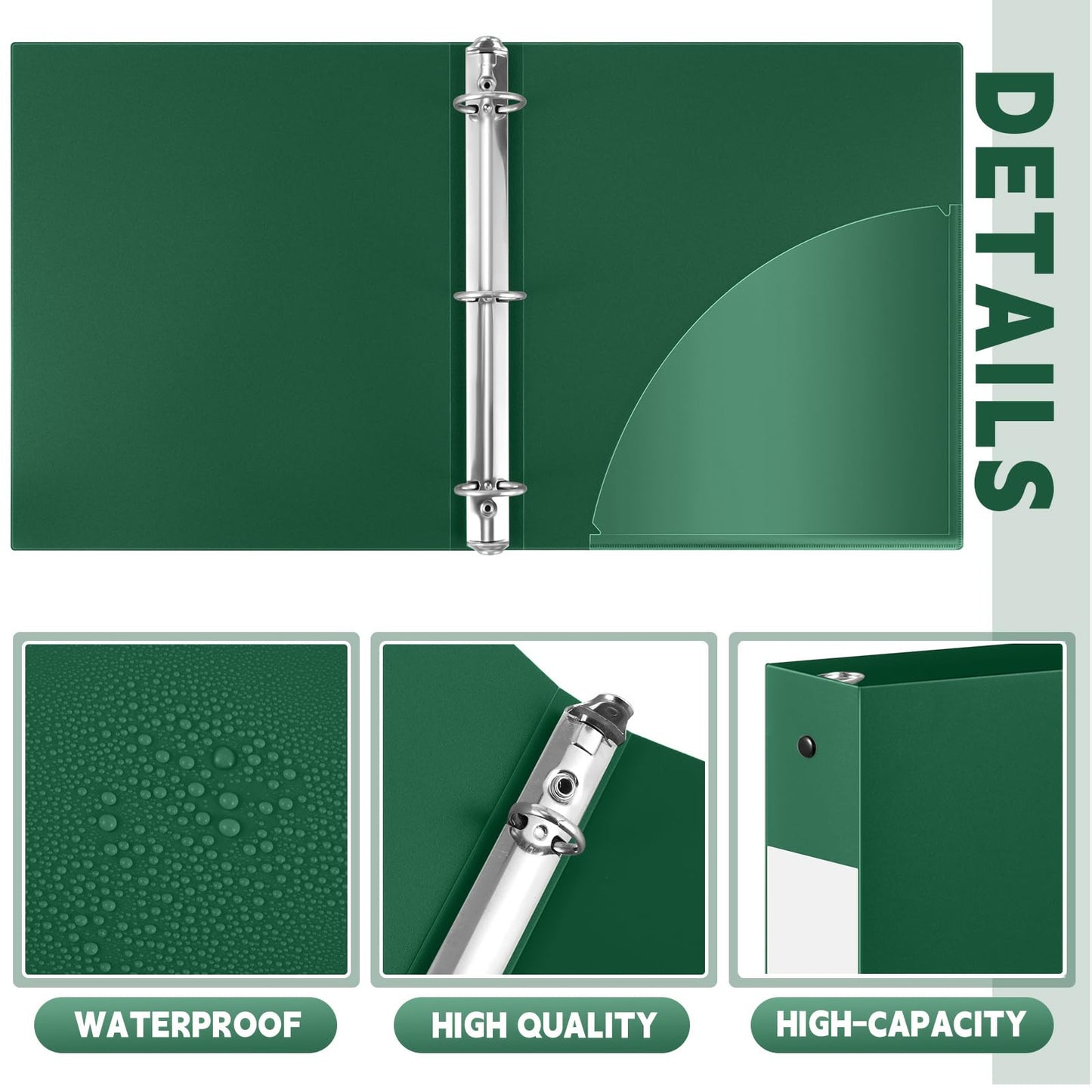 Henoyso 24 Pcs Dark Green 1.5" 3 Ring Plastic Binder Bulk, 1 1/2 Inch Soft Flexible Binders Round Rings, Fits Letter Size 8.5'' x 11'' Paper, Holds 350 Sheets, for School Office (1.5 Inch)