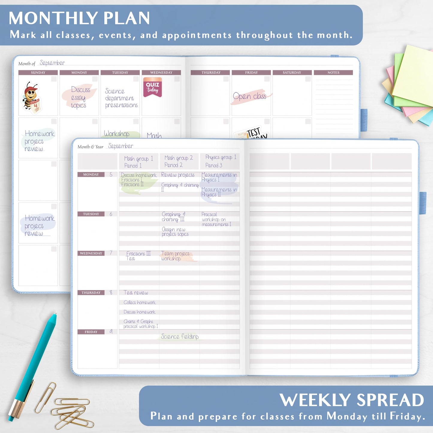 Legend Teacher Planner – Undated Lesson Plan Book for Teachers with Weekly & Monthly Calendars - Classroom Organization & School Year Planner – 8.5”x11.5” Hardcover (Periwinkle)