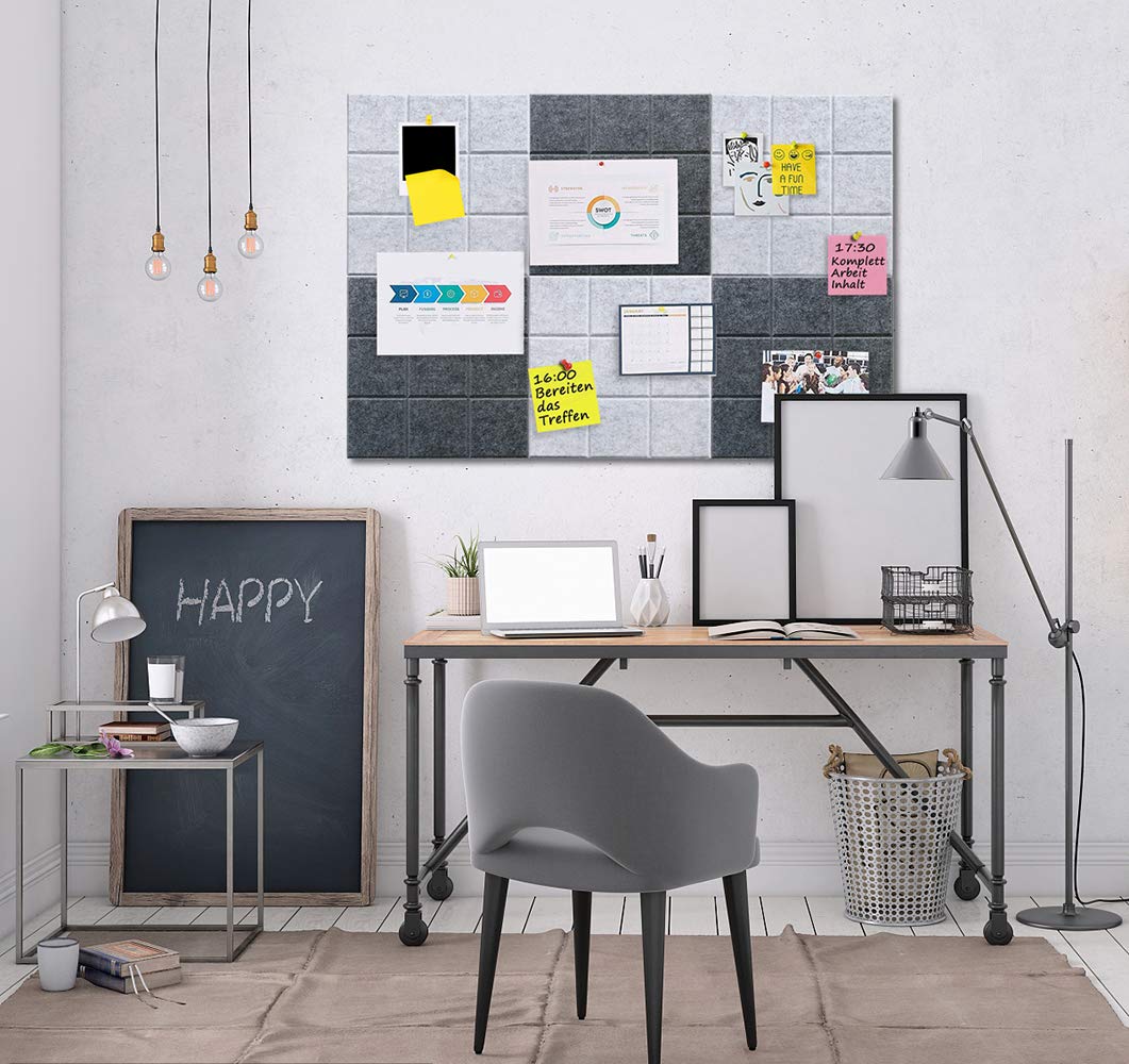 Uoisaiko Large Felt Board Tiles for Wall with Pack of 6 Pin Board Notice Boards for Home Office Kitchen, Bulletin Board Wall Tiles for Photos Memos (Drak Grey+Light Grey, 6 Pack)