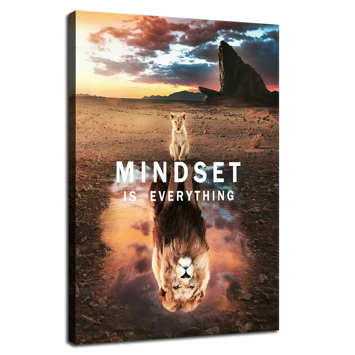 Motivational Canvas Wall Art Mindset is Everything Inspirational Entrepreneur Quotes Poster Small Lion Big Lion Print Artwork Decorate [12''W X 18''H]