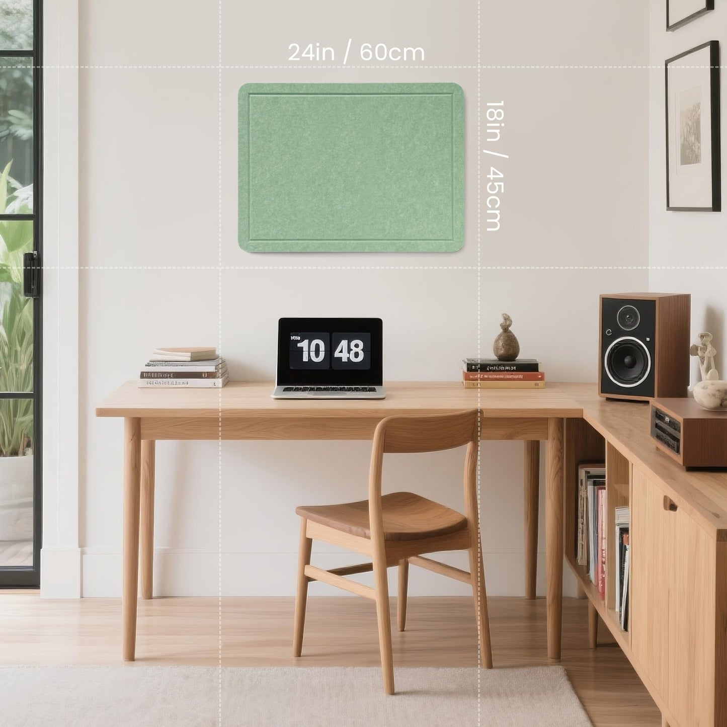 Lightomorrow Bulletin Board, 24 x 18 Inches Cork Board Alternative Decorative Felt Pin Board with Safe Removable Adhesives & 25 Push Pins for Home Office Classroom Walls-Sage Green
