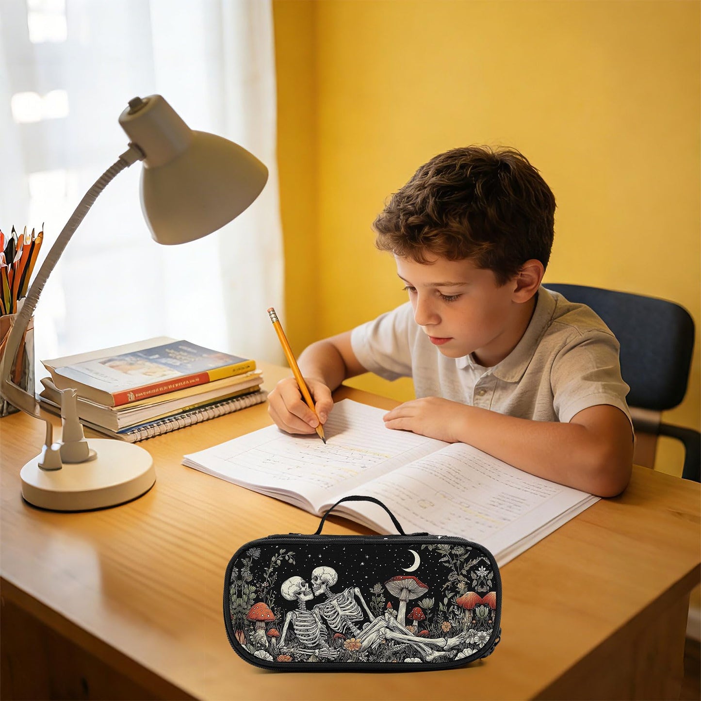 Betyiwling Skull Couple Pencil Case for Girls Boys Teen Large Capacity Portable Pencil Bag Pouch Box with Zipper School Supplies Stationery Storage Organizer for Back to School