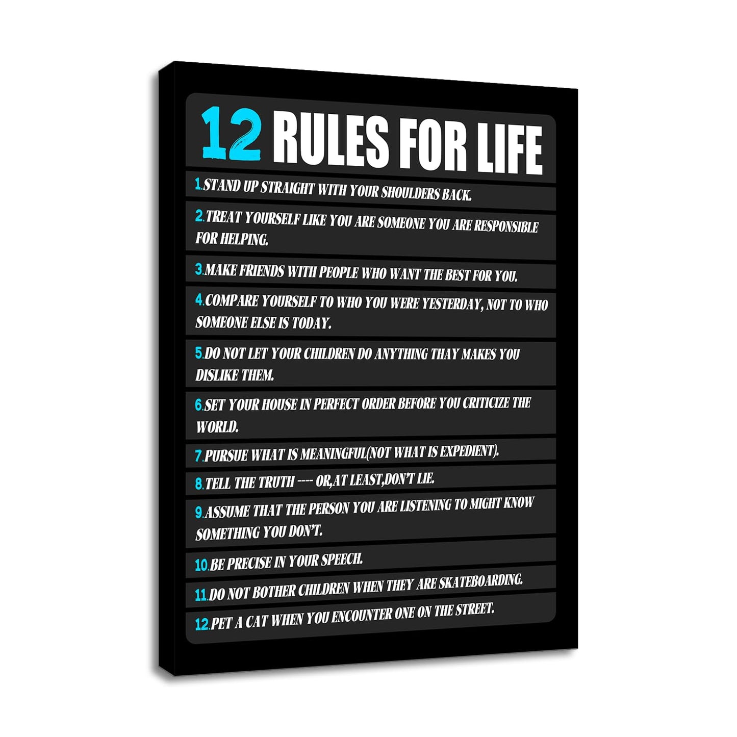 Motivational Canvas Wall Art 12 Rules for Life Inspirational Poster Print Positive Quotes Pictures Painting Artwork for Home Office Bedroom Living Room Wall Decor Ready to Hang [18''Wx24''H]