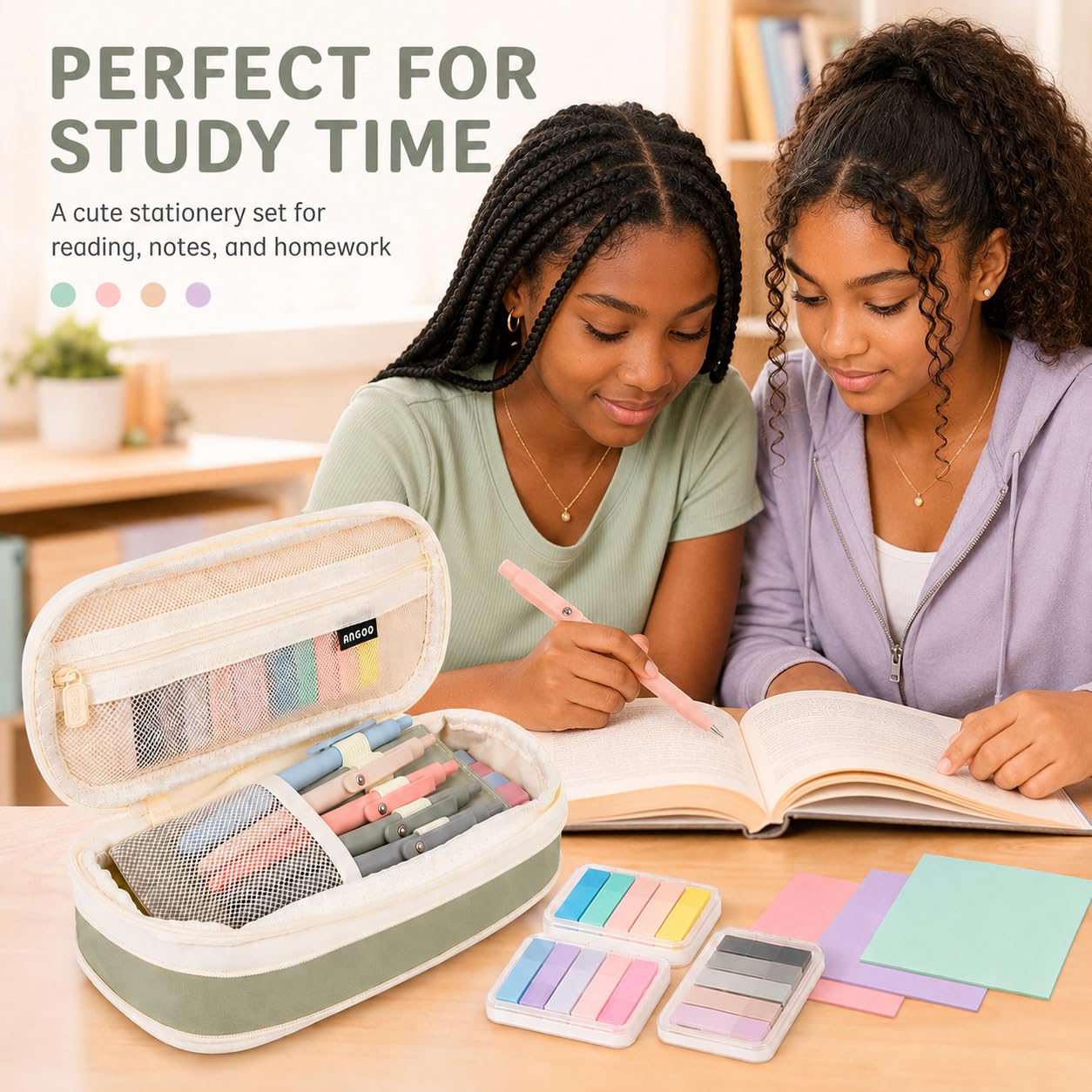 27 Pcs Aesthetic School Supplies Include 12 Pcs Aesthetic Highlighters Bible 1 Ppcs Big apacity Pen Case Bag 5 Pcs Retractable Quick Dry Gel Ink Pens 9 Pads Clear Sticky Tabs for School Office Home