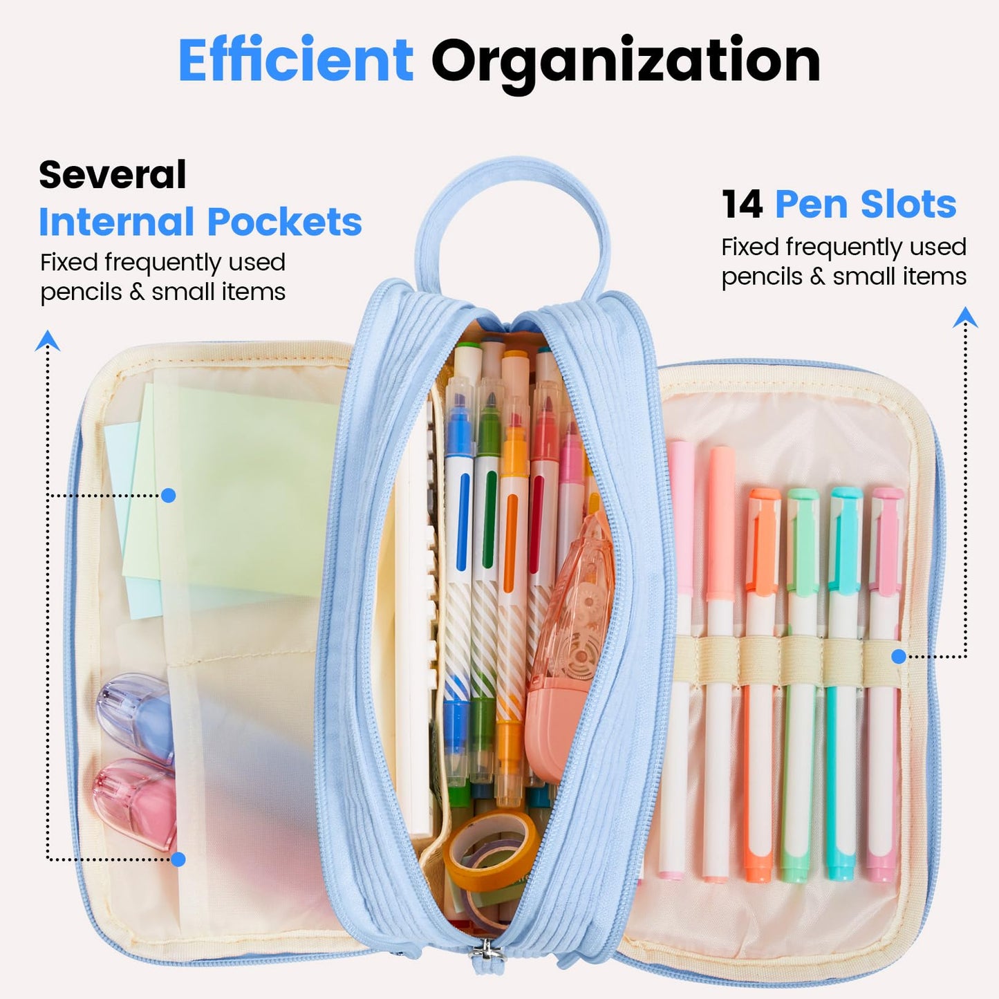 Sooez High Capacity Pencil Case, Soft Corduroy Pencil Pouch with 4 Compartments, Multiple Pockets, Large Pencil Bag with Sturdy Zipper, Cute Pencil Case Pouch Organizer for Student Teen Girls, Black
