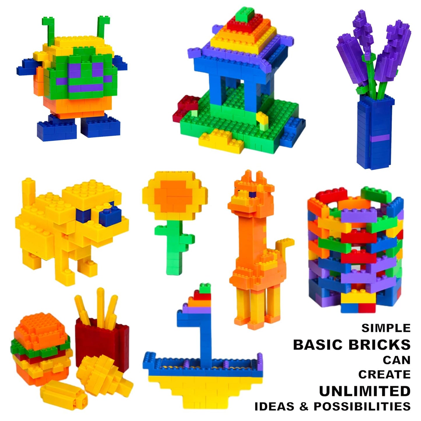Bestoyz Building Bricks 1000 Pieces in Rainbow Colors, Classic Generic Building Blocks Toy for Boys & Girls, Educational Building Toys for Classroom, School, Toys for Kids Aged 4+