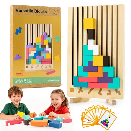 Wooden Montessori Blocks Puzzle for Kids, Russian 3D Colorful Brain Teaser Stacking Toy, STEM Educational Board Game for Toddlers, Ideal Birthday Gift for Boys Girls Ages 3 4 5 6