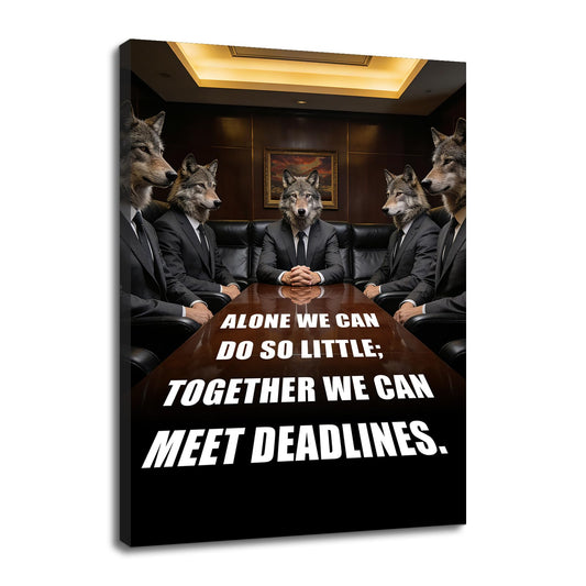 YSPCSUN Humorous Motivational Wall Art Wolf In Suit Canvas Paintings Corporate Office Decor Funny Teamwork Quotes Posters For Men Boss Workspace Meeting Room Ready To Hang 24x18 Inch
